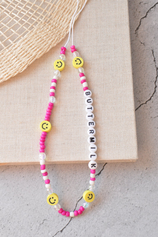 Hot Pink Smiley Phone Charm