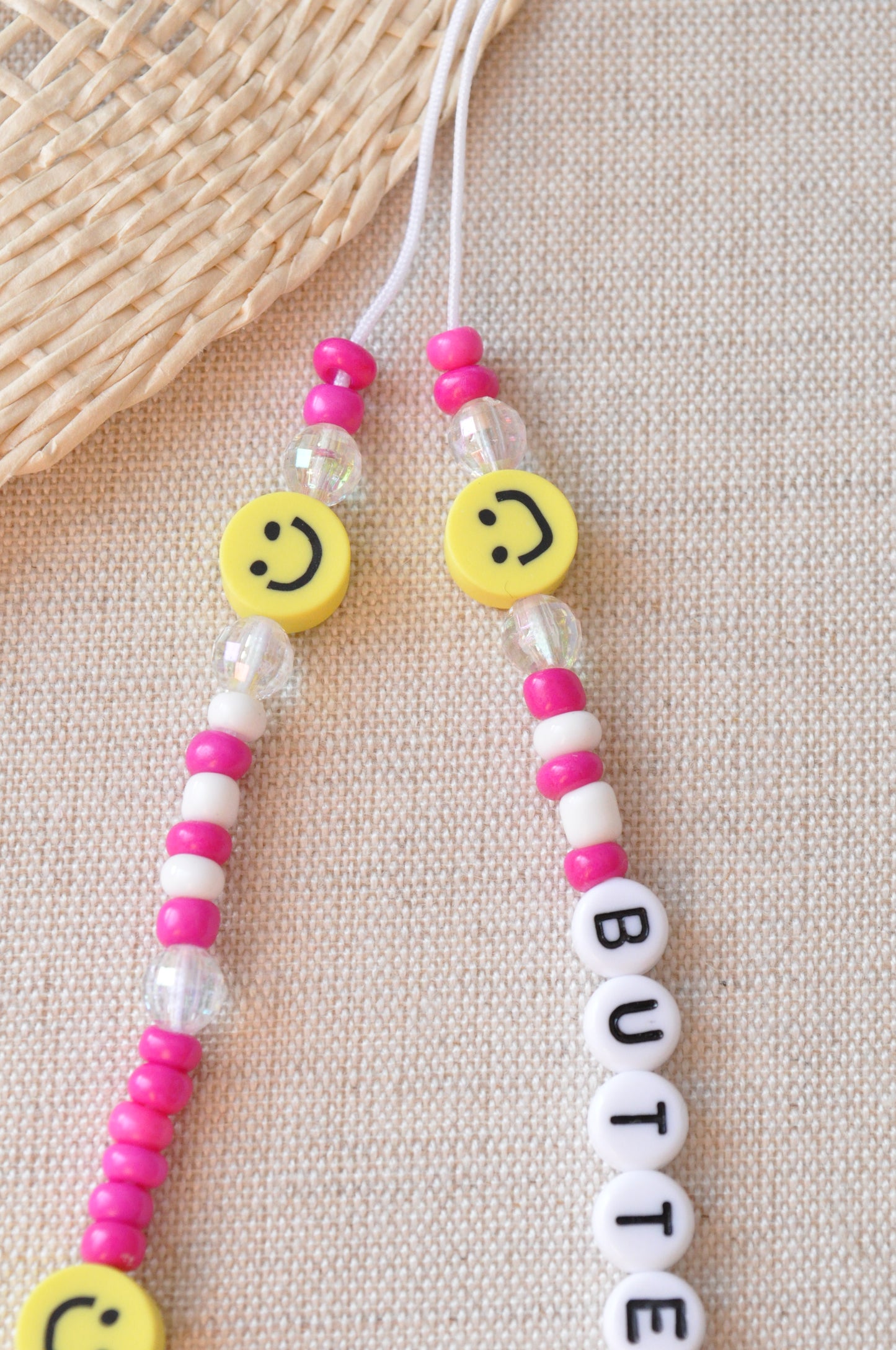 Hot Pink Smiley Phone Charm