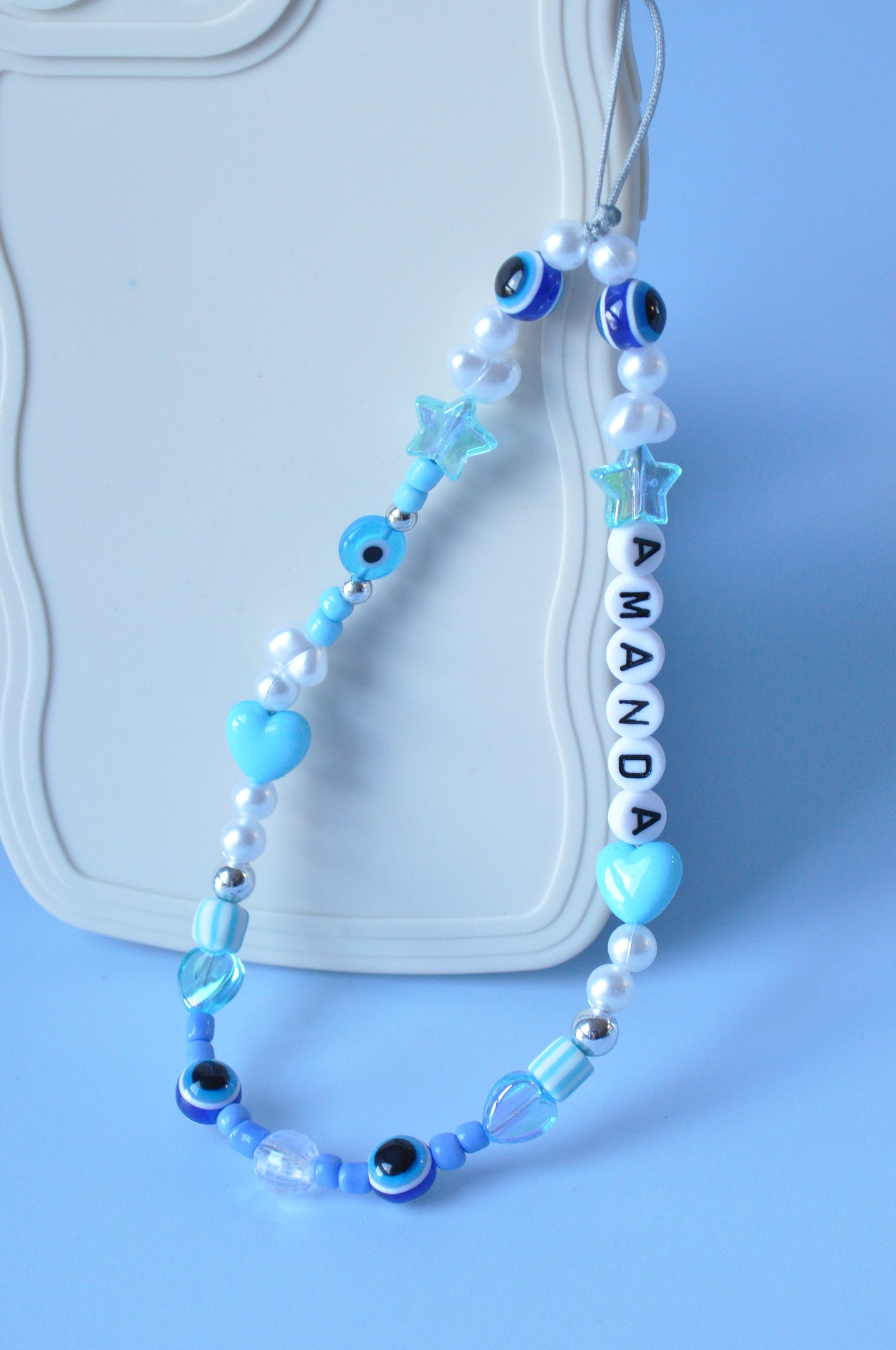 Blue Evil Eye Pearl Phone Charm