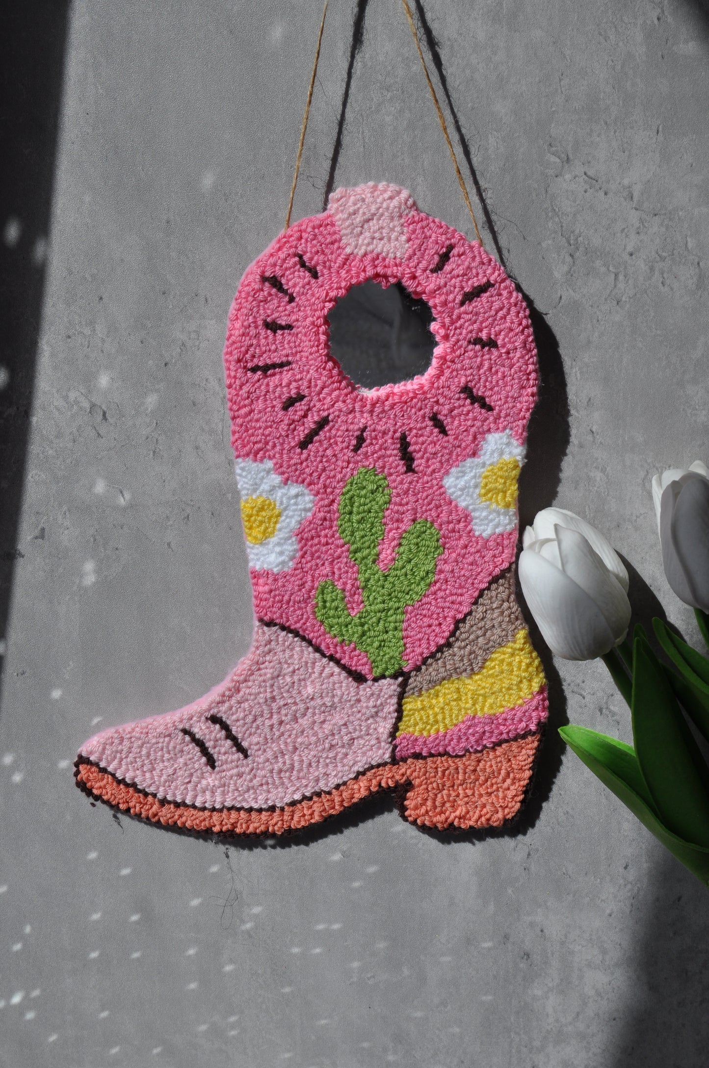Tufted Cowboy Boot Wall Hanging