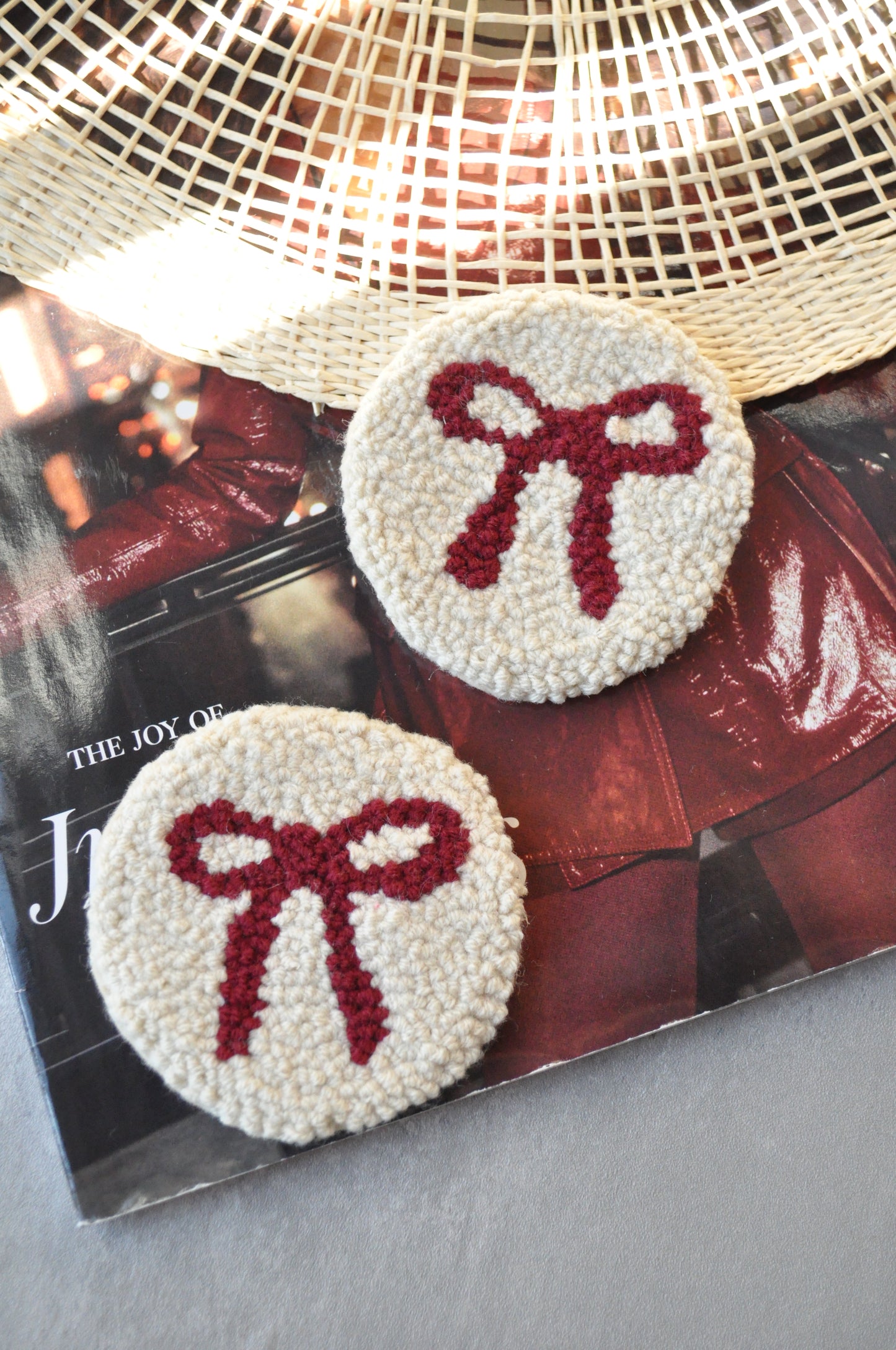Burgundy Bow Car Coasters