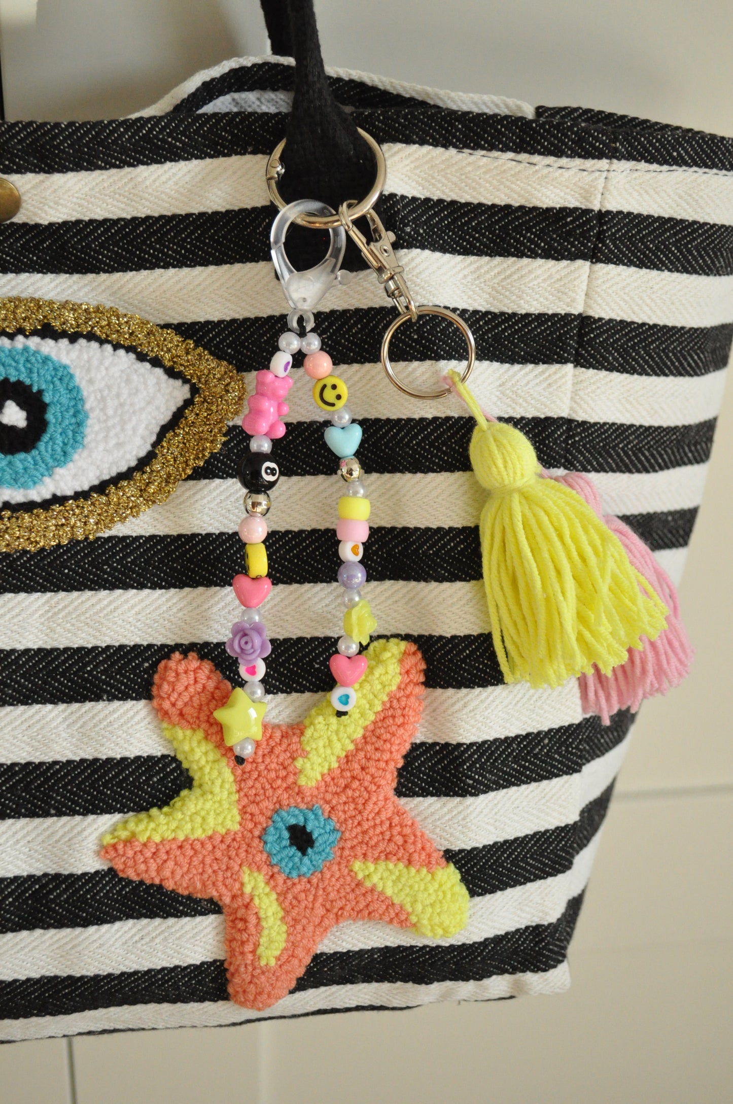 Colourful Striped Tufted Bag
