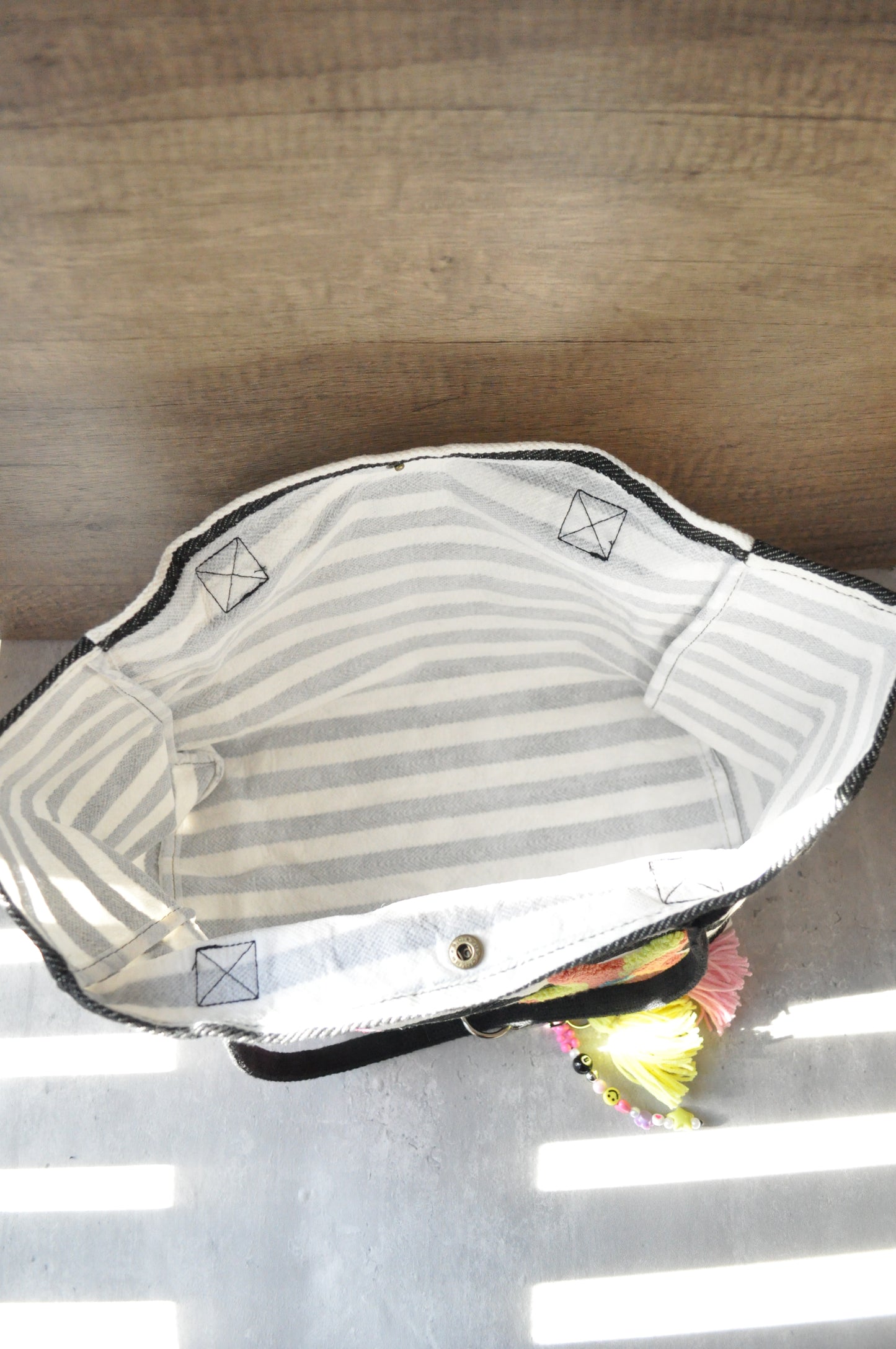 Colourful Striped Tufted Bag