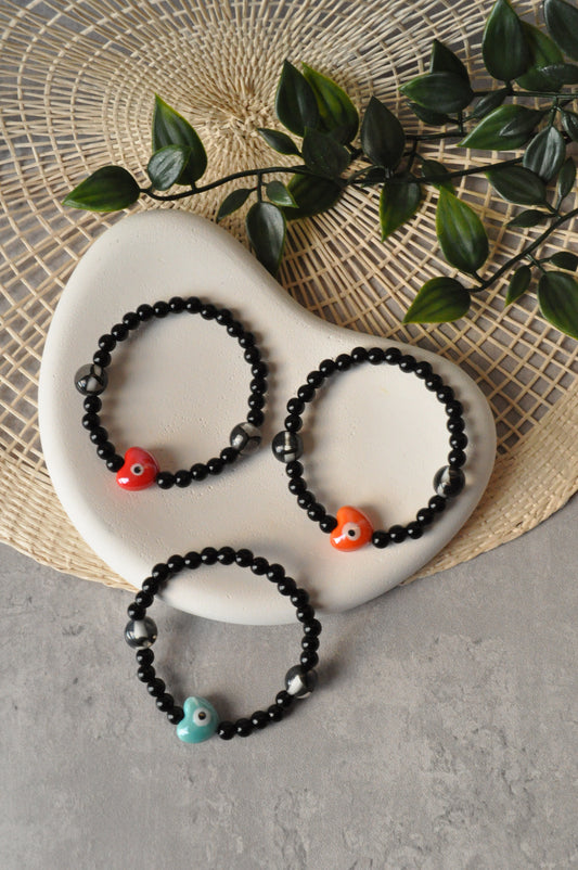 Ceramic Evil Eye Heart Bracelet
