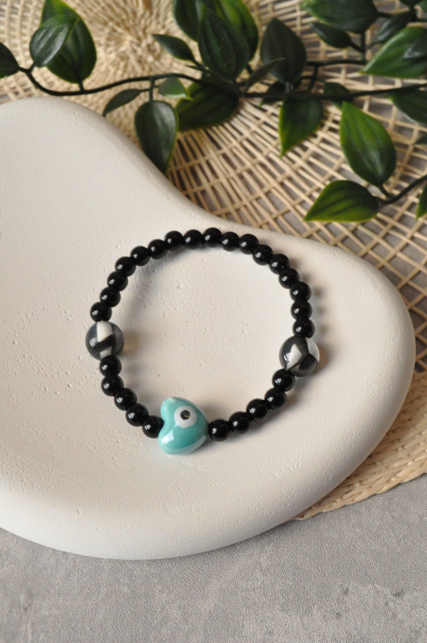 Ceramic Evil Eye Heart Bracelet