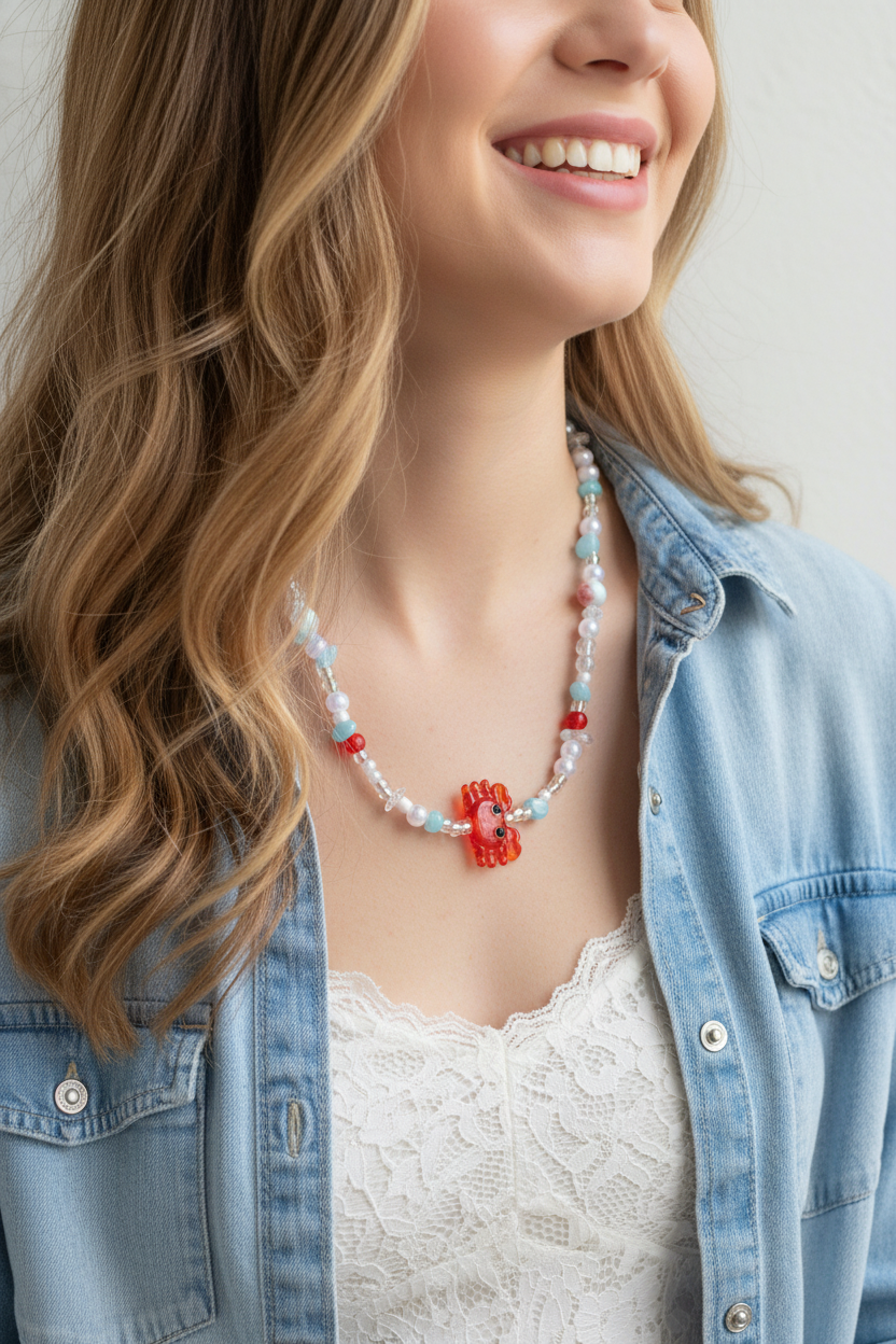 Red Crab Gemstone Necklace
