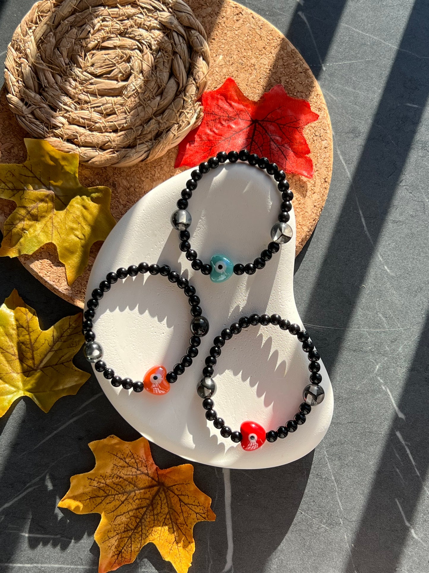 Ceramic Evil Eye Heart Bracelet