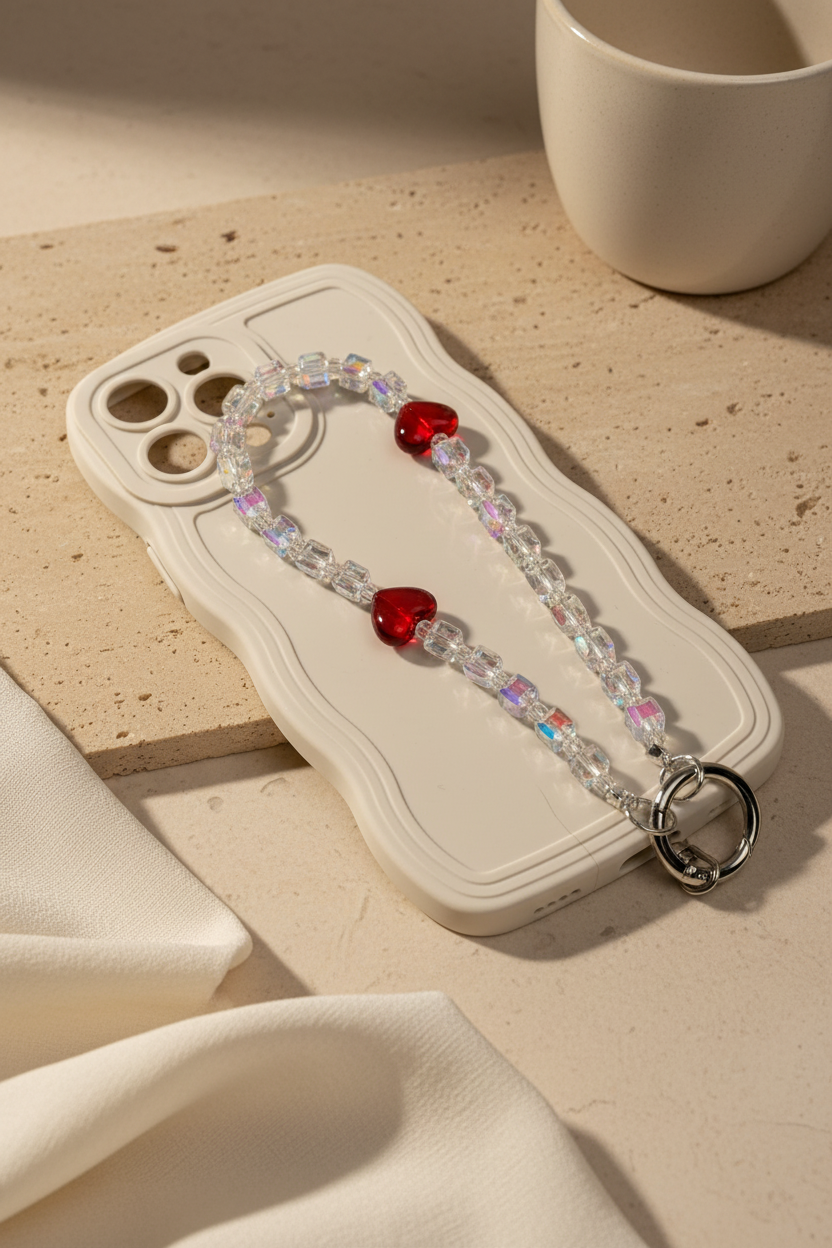 Iridescent Clear Heart Phone Charm