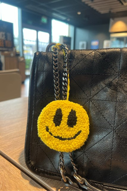 Yellow Smiley Tufted Bag Charm