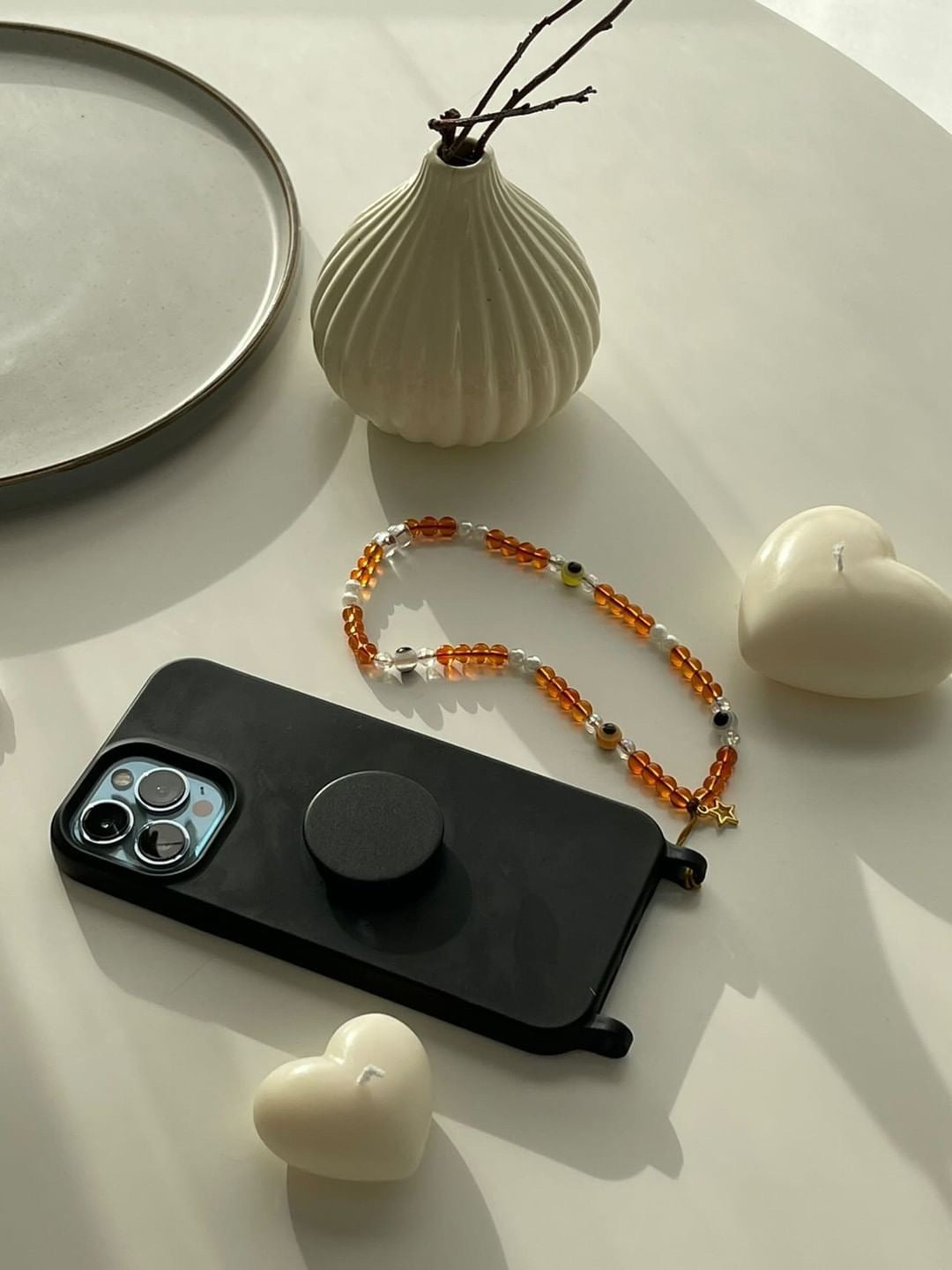 Amber Glass Bead Phone Charm