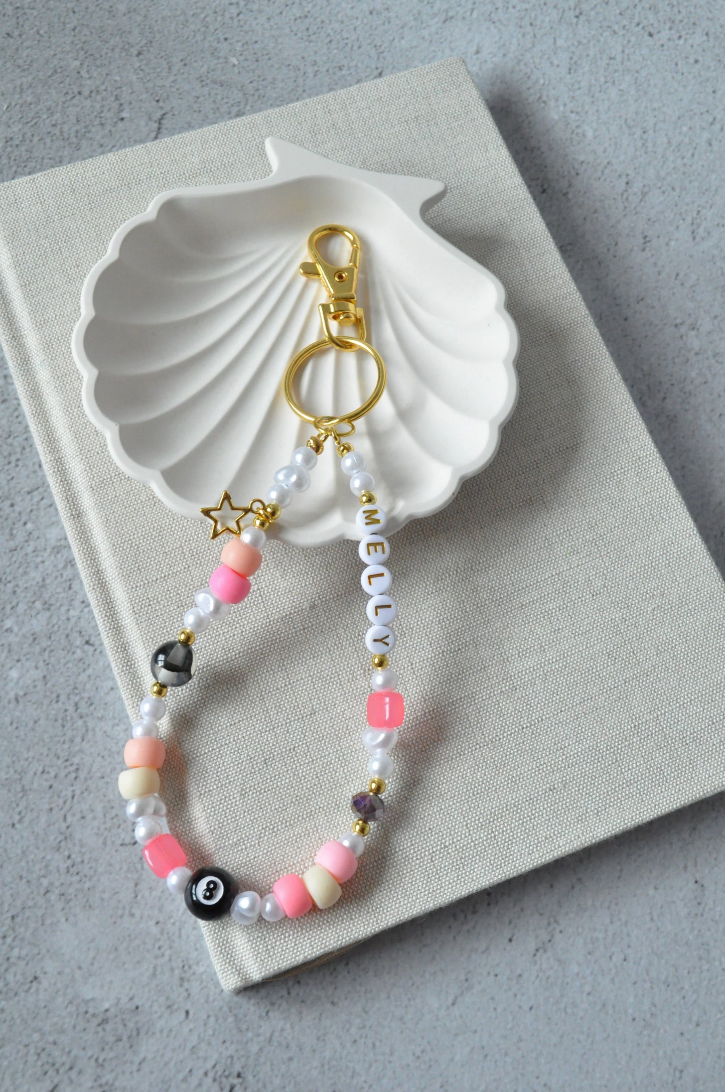 Cute Pink & Gold Beaded Keychain