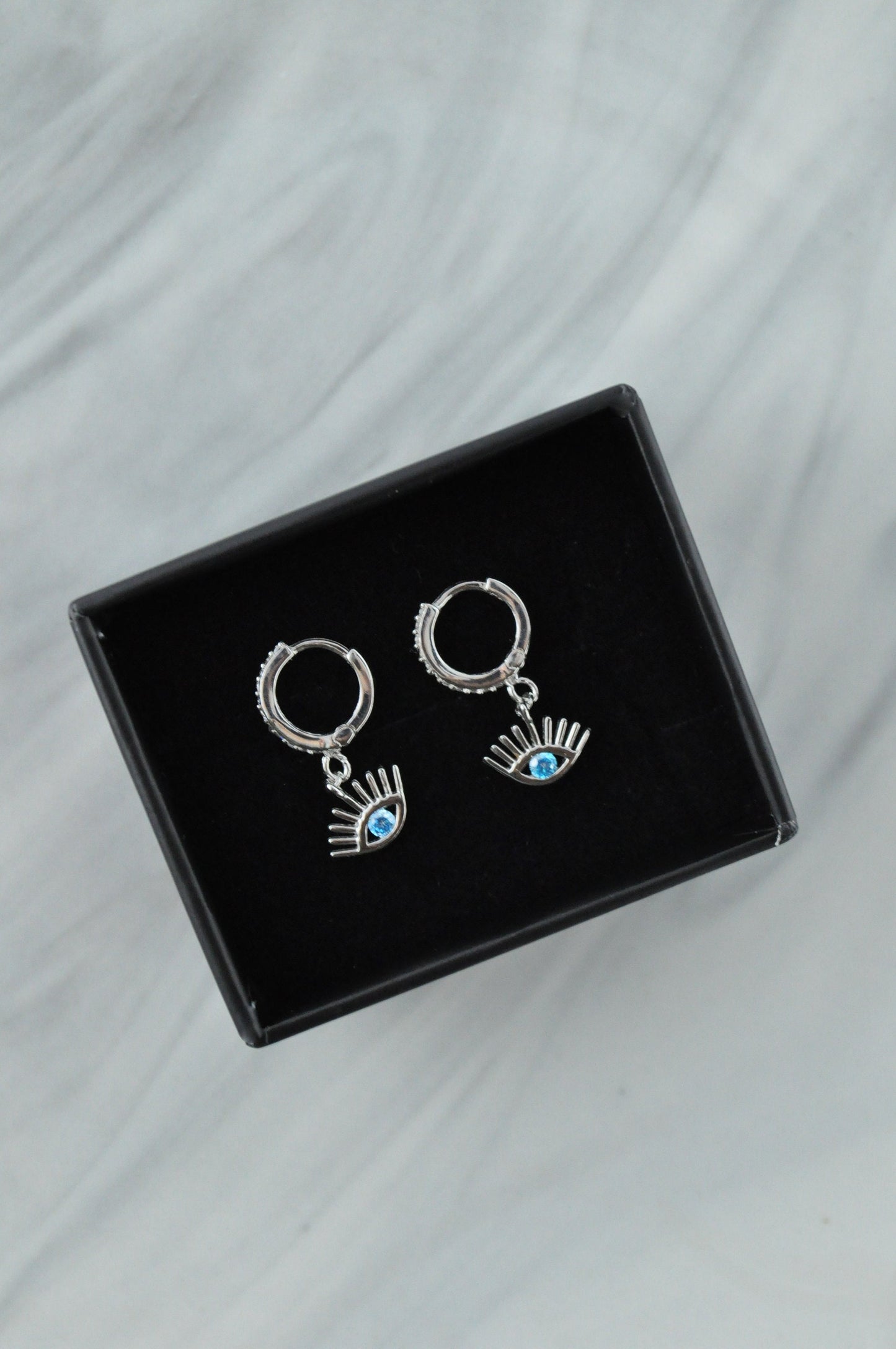 Sterling Silver Tiny Evil Eye Hoops