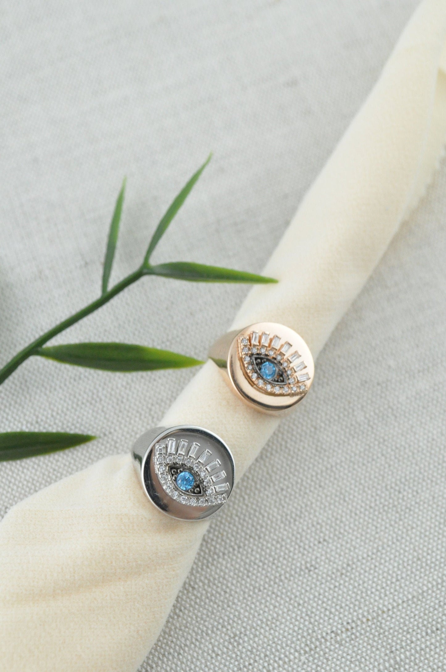 Turkish Evil Eye Signet Ring, Adjustable Silver Ring