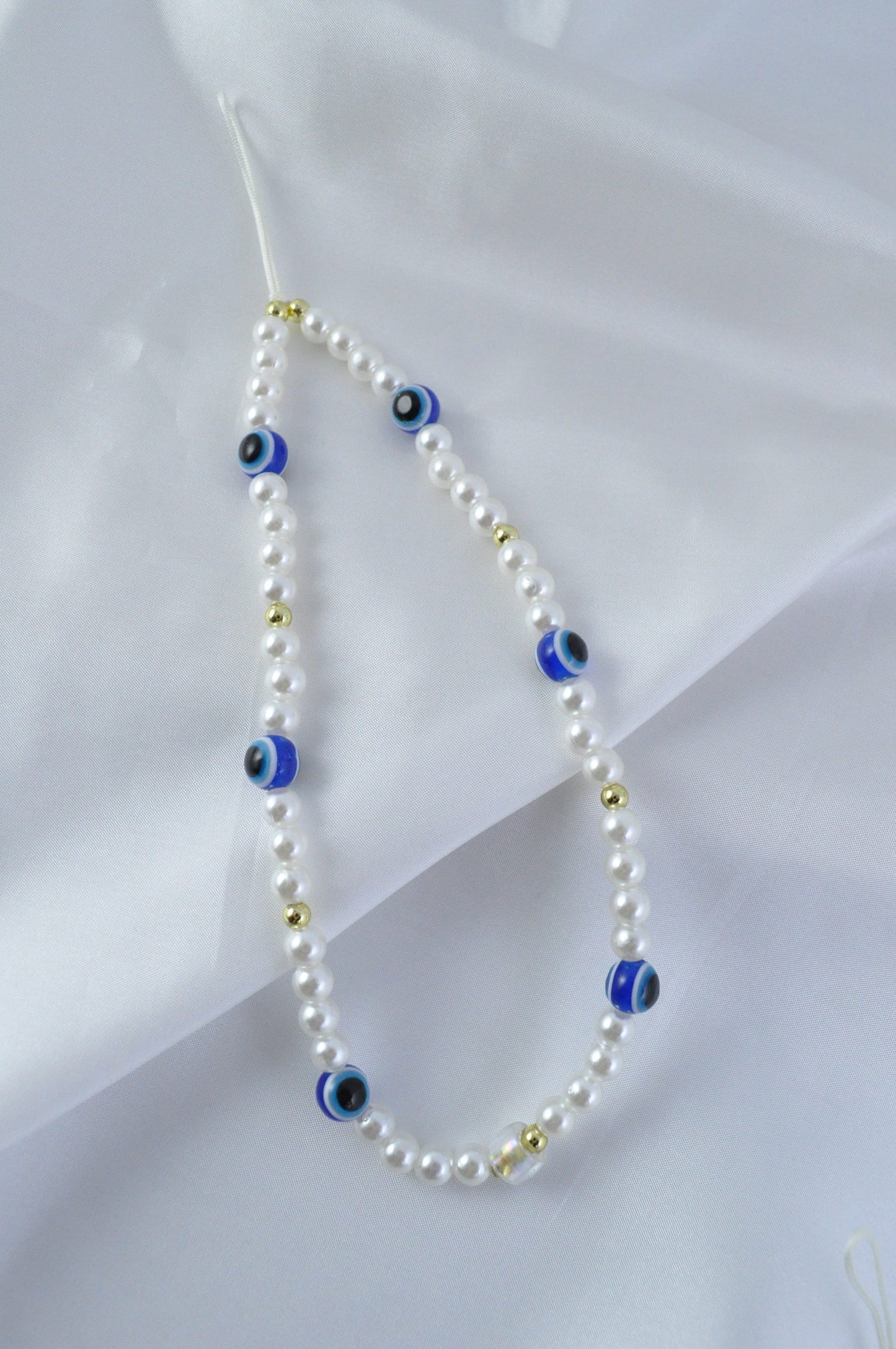 Protective Evil Eye Phone Charm Strap | Personalised Beaded Phone Strap | Handmade Pearl Beaded Accessory