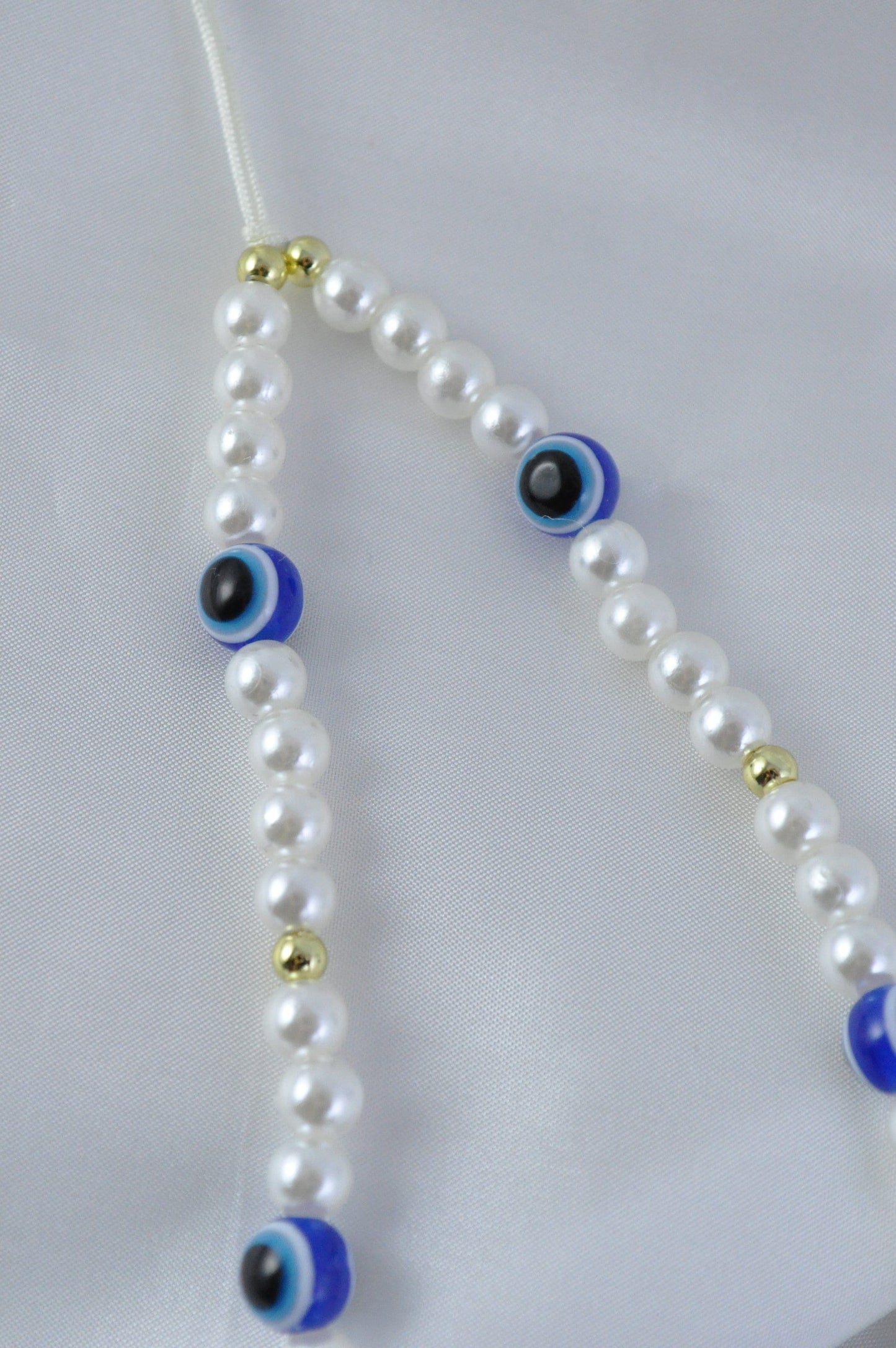 Protective Evil Eye Phone Charm Strap | Personalised Beaded Phone Strap | Handmade Pearl Beaded Accessory