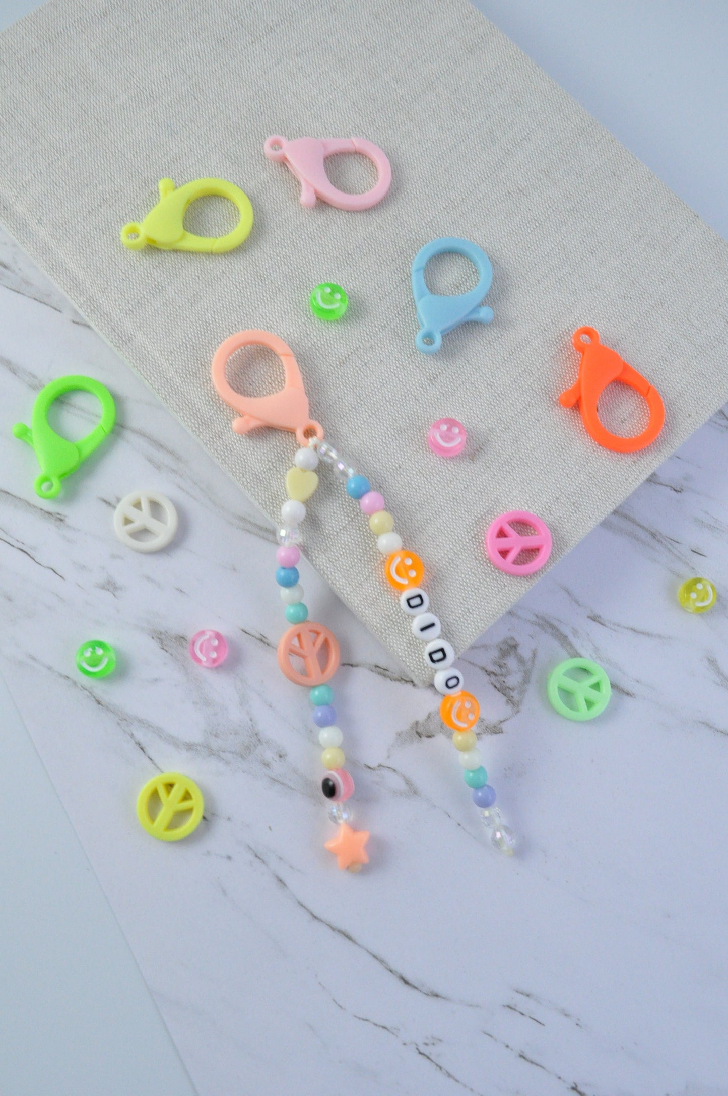Pastel Peace Beaded Keychain