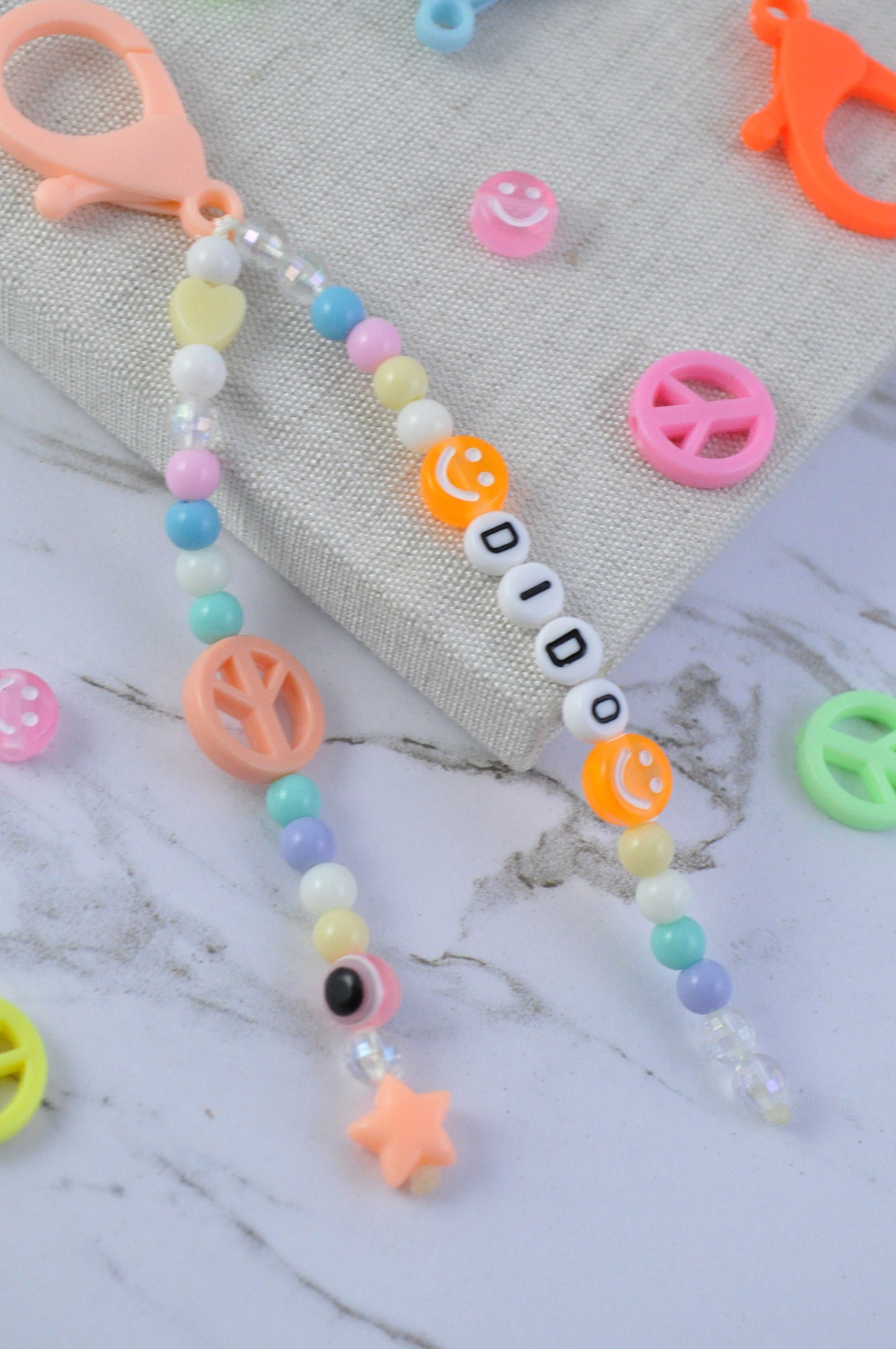 Pastel Peace Beaded Keychain