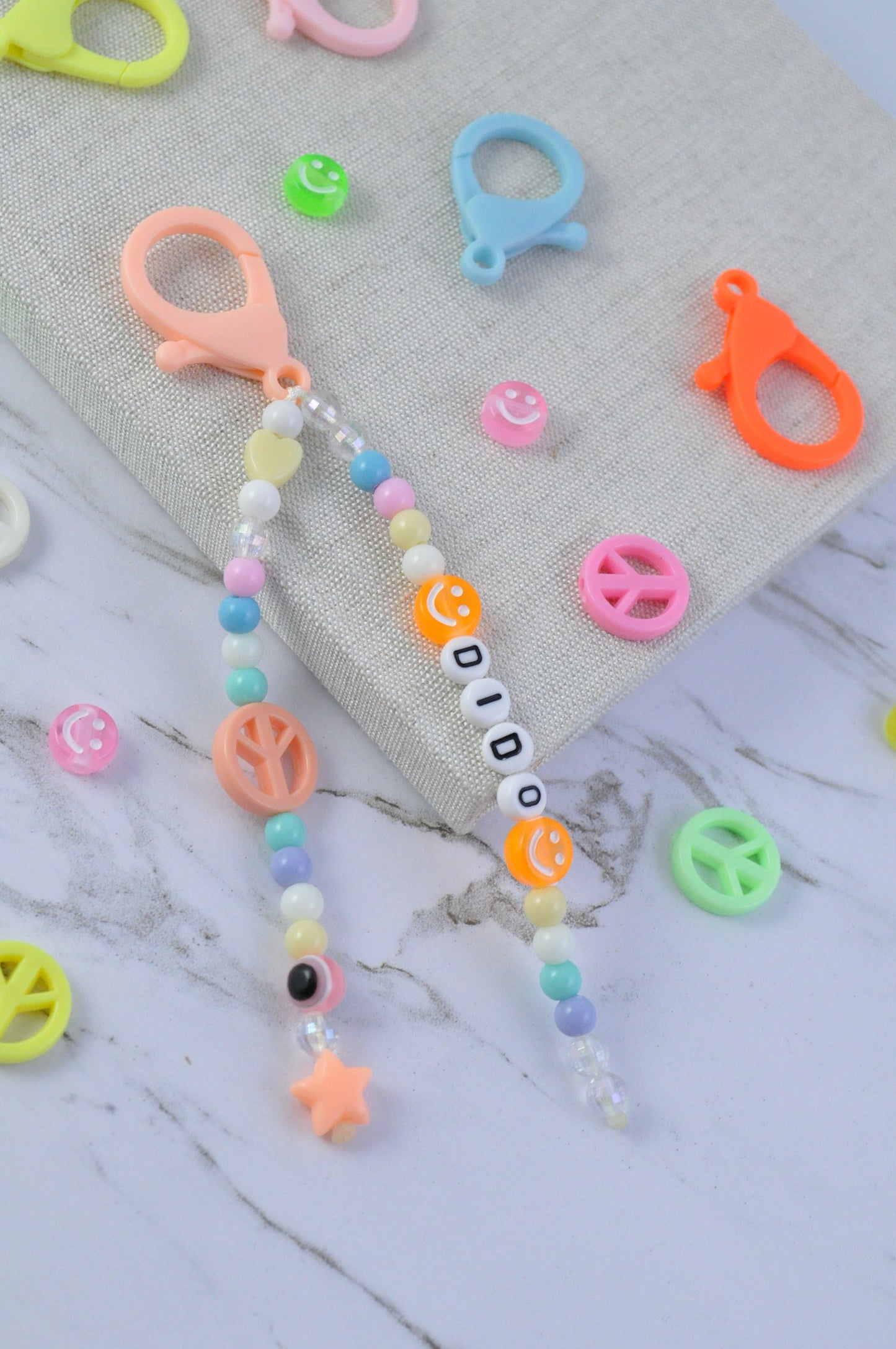 Pastel Peace Beaded Keychain
