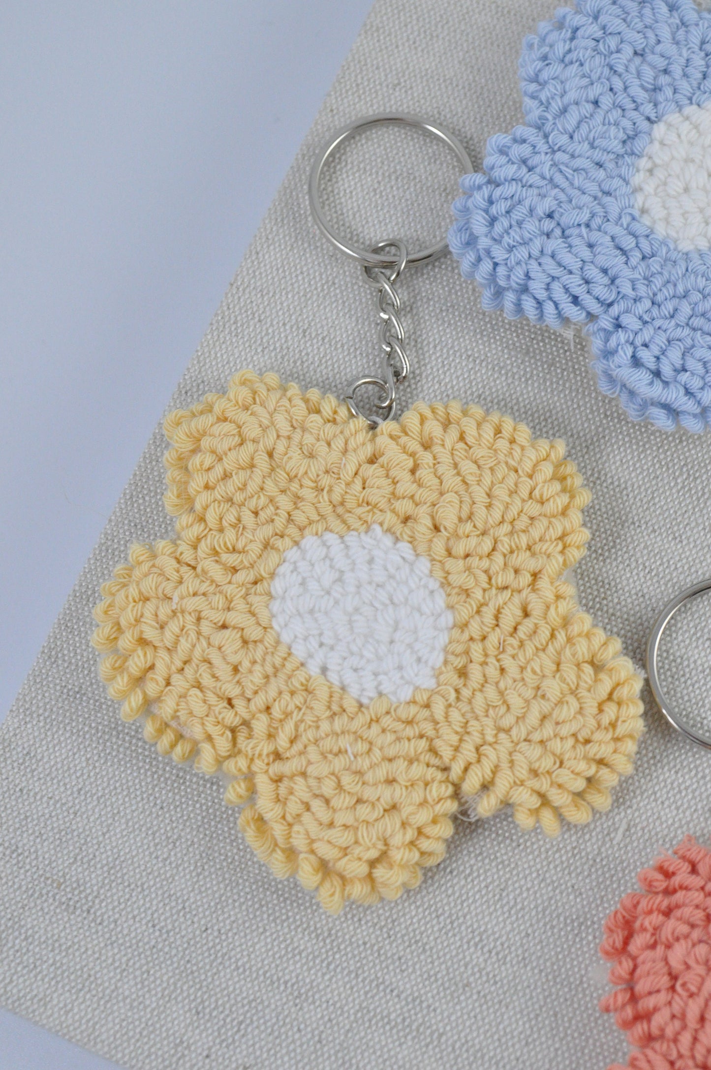 Punch Needle Flower Keychain