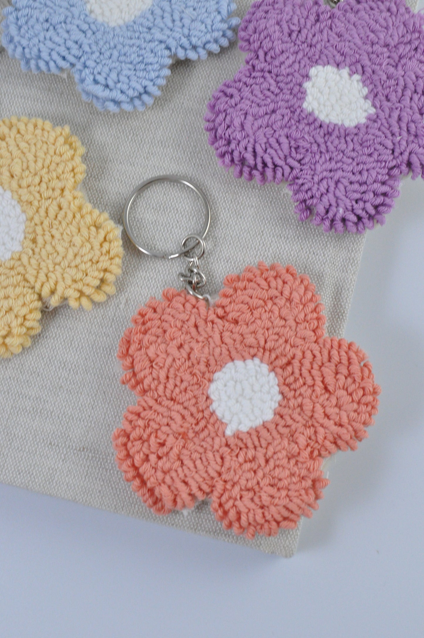 Punch Needle Flower Keychain