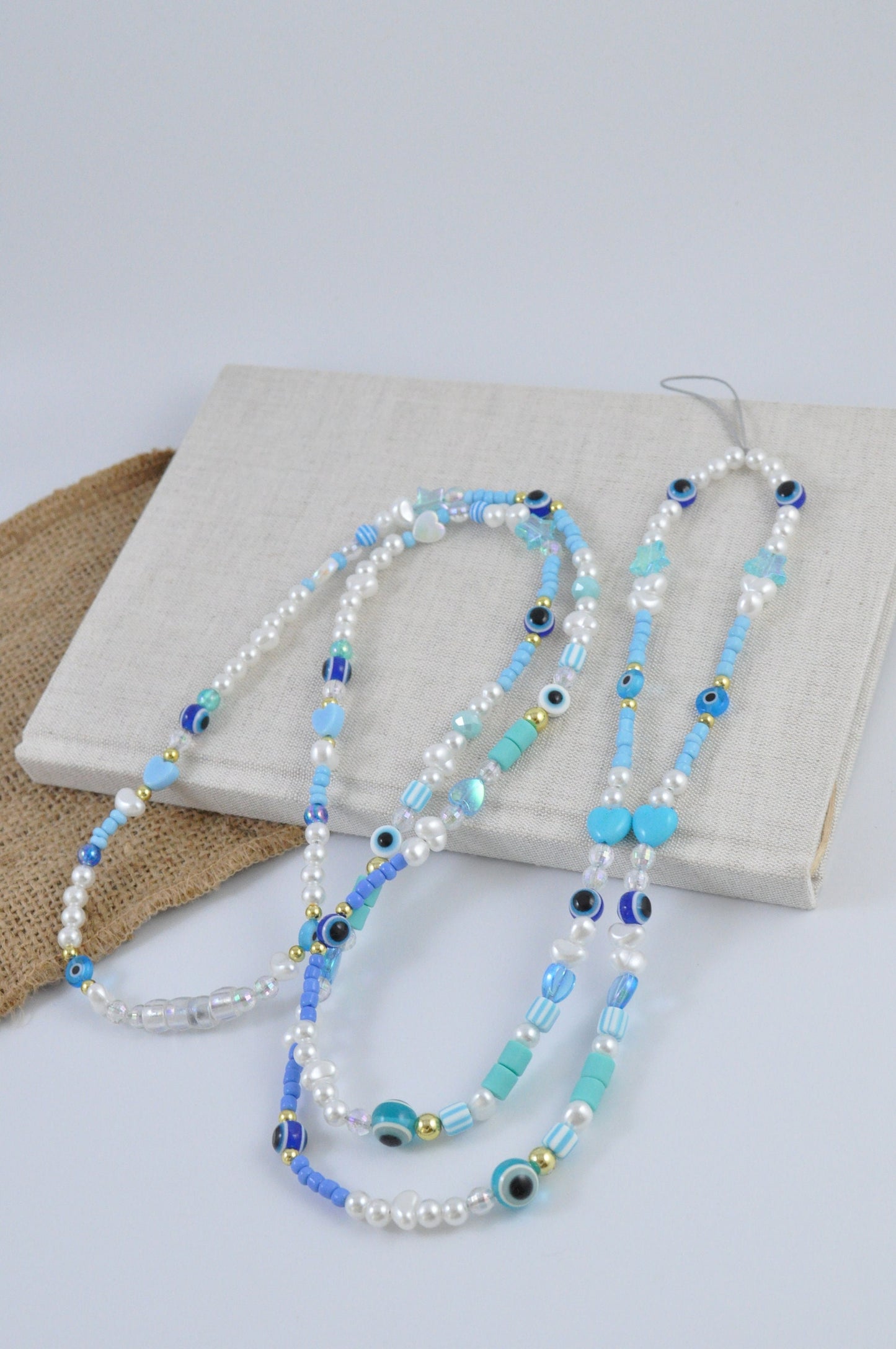 Blue Evil Eye Pearl Phone Charm
