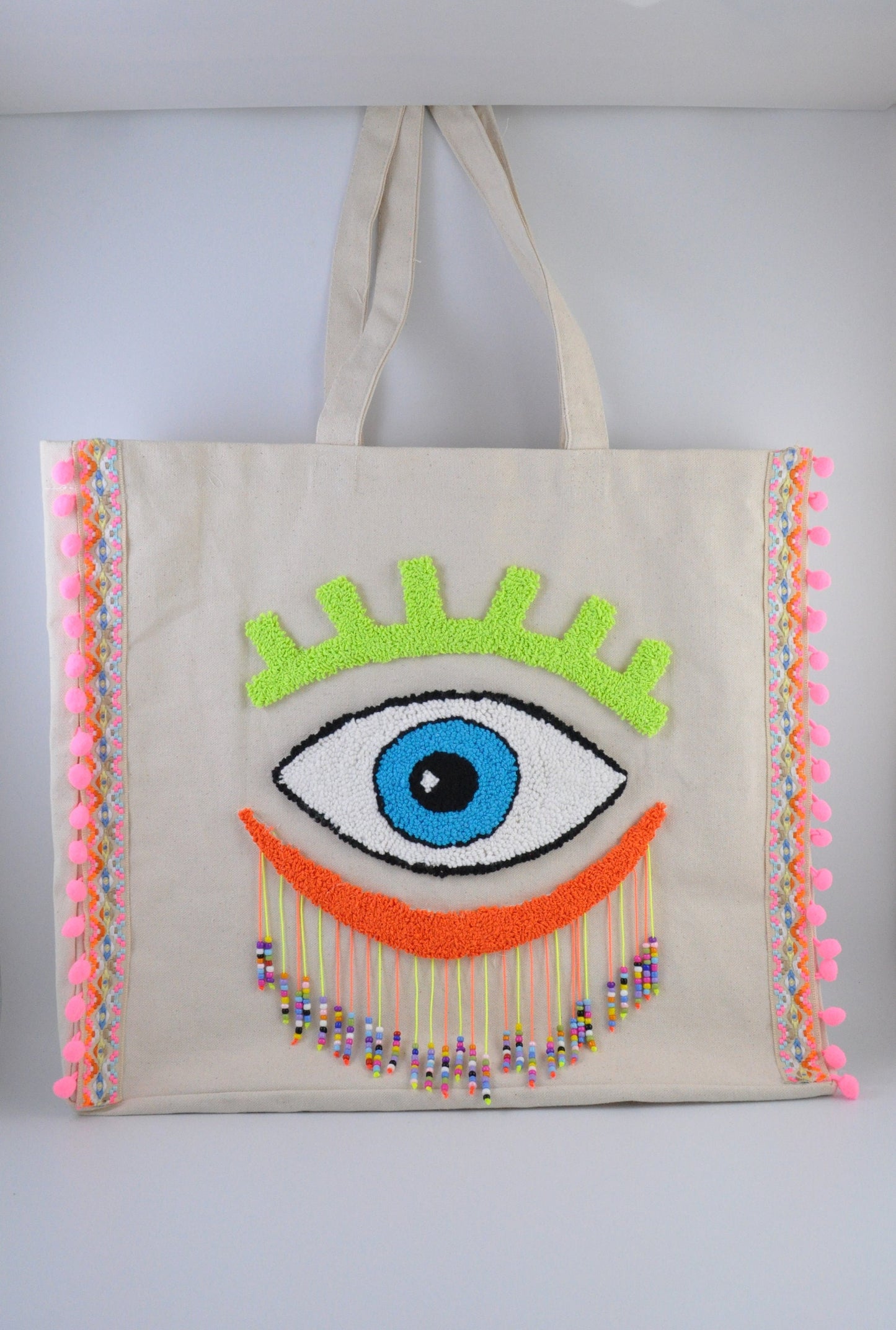 Boho Canvas Punch Needle Tote Bag