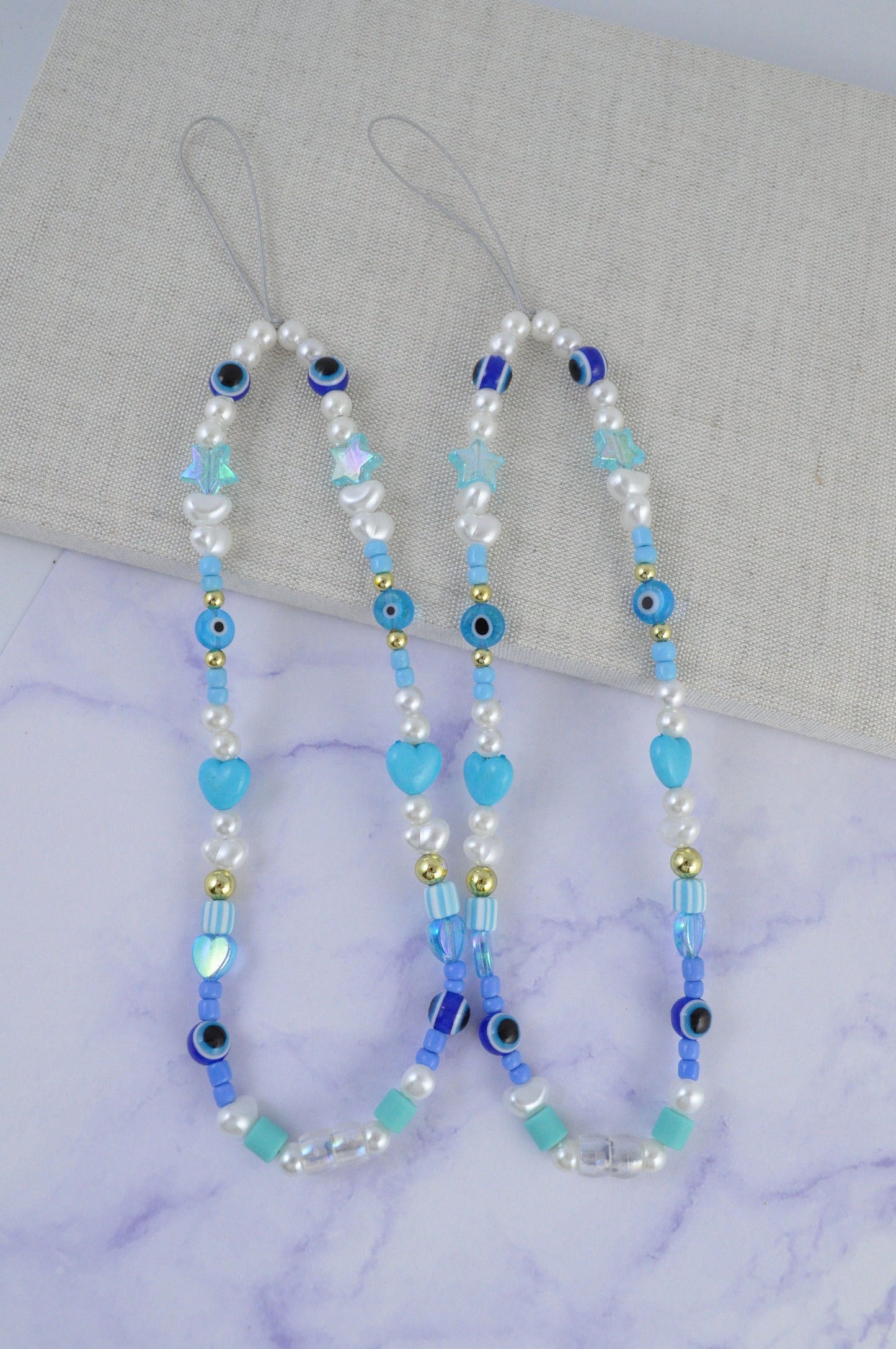 Blue Evil Eye Pearl Phone Charm