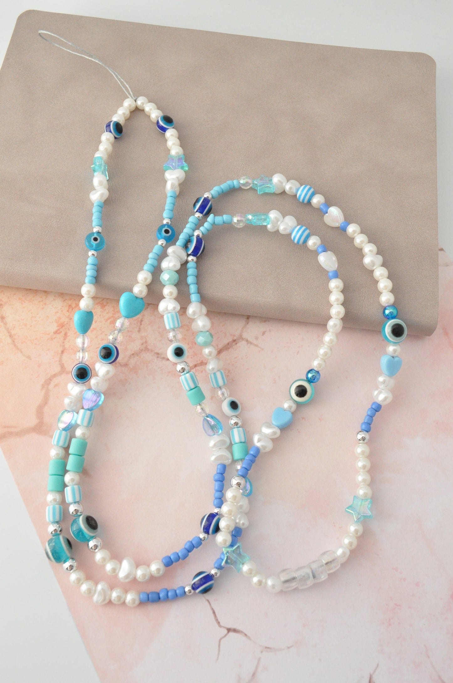 Blue Evil Eye Pearl Phone Charm