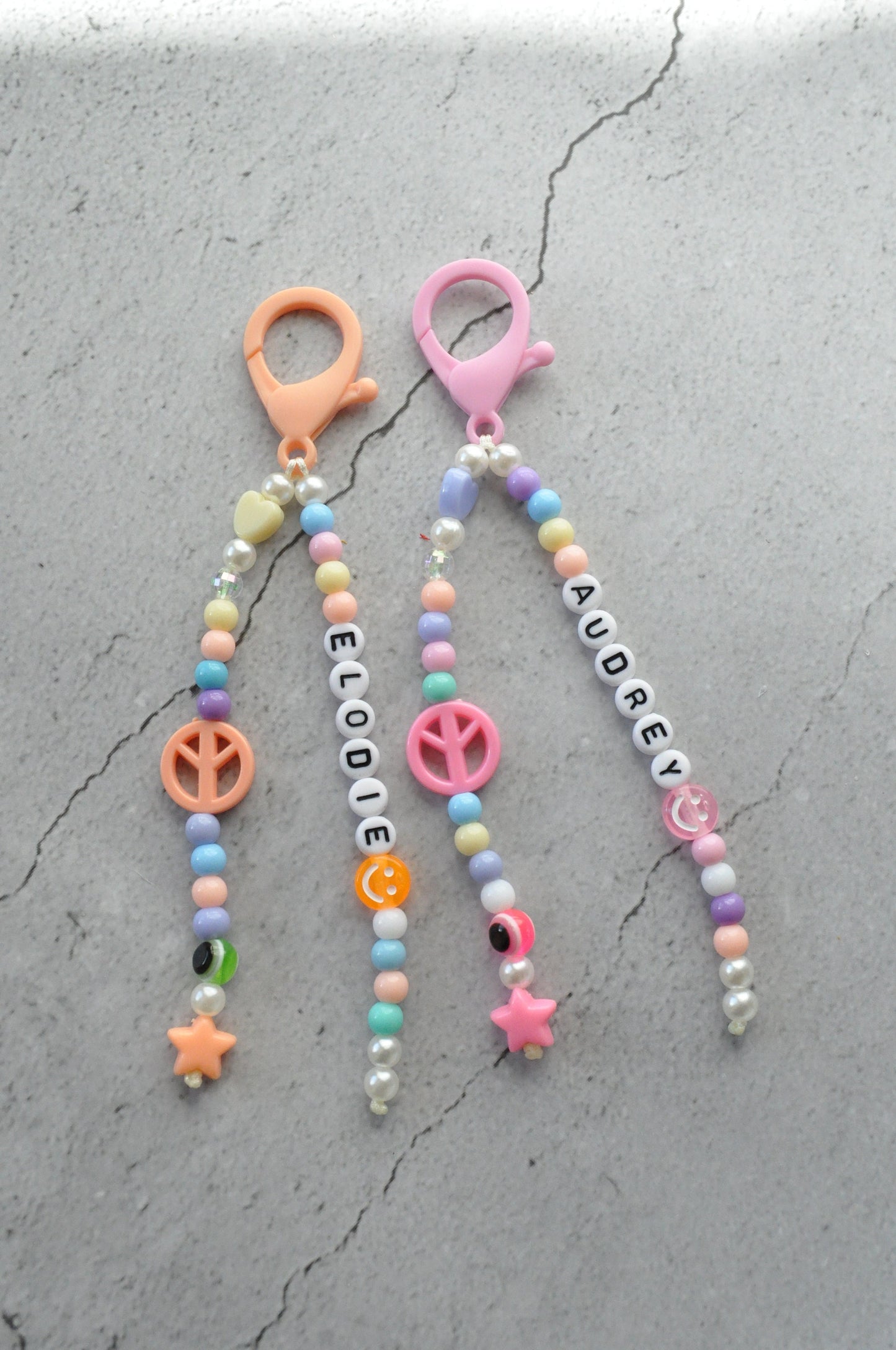 Pastel Peace Beaded Keychain