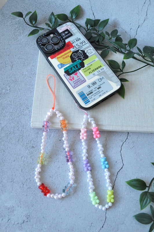 Beaded Phone Strap | Pearl Beaded Phone Charm Strap | Gummy Bear | Y2K Style | Personalised Gift