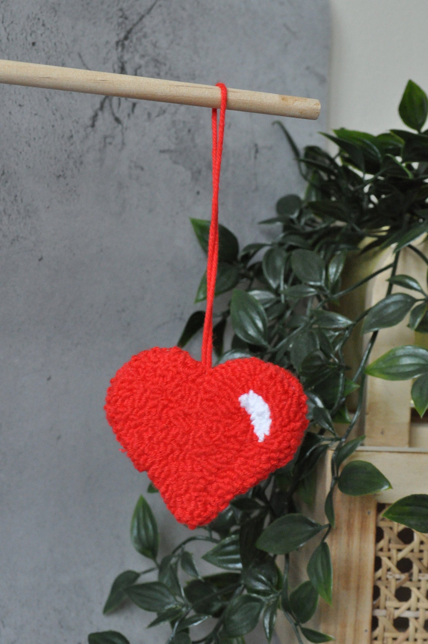 Red Heart Tufted Bag Charm
