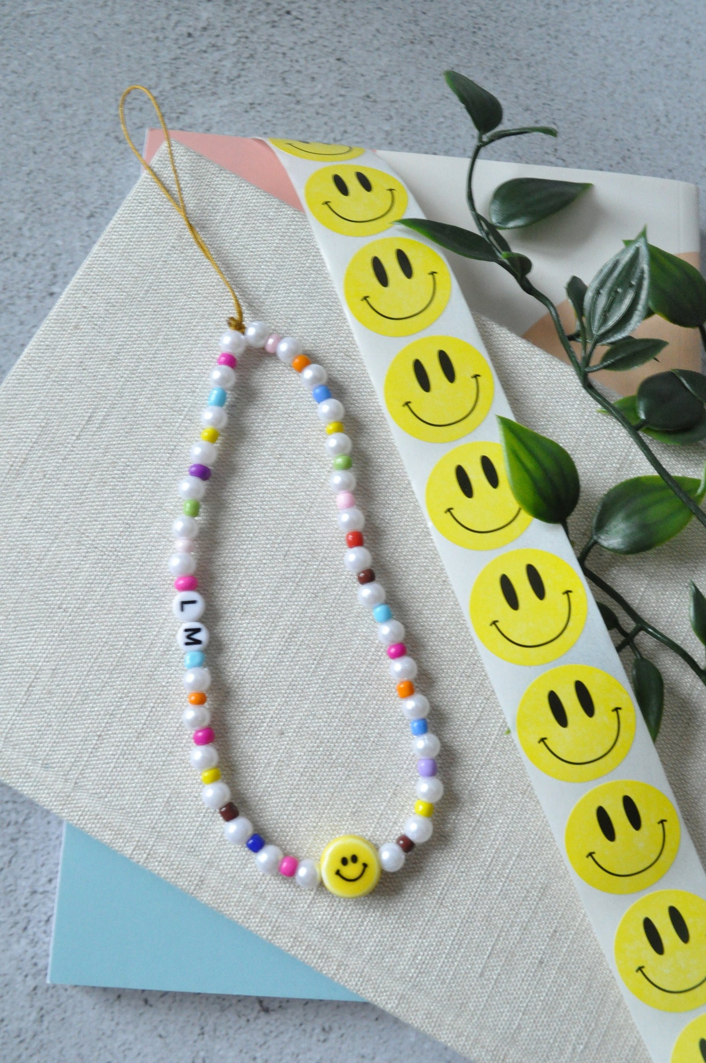 Ceramic Smiley Pearl Beaded Phone Charm