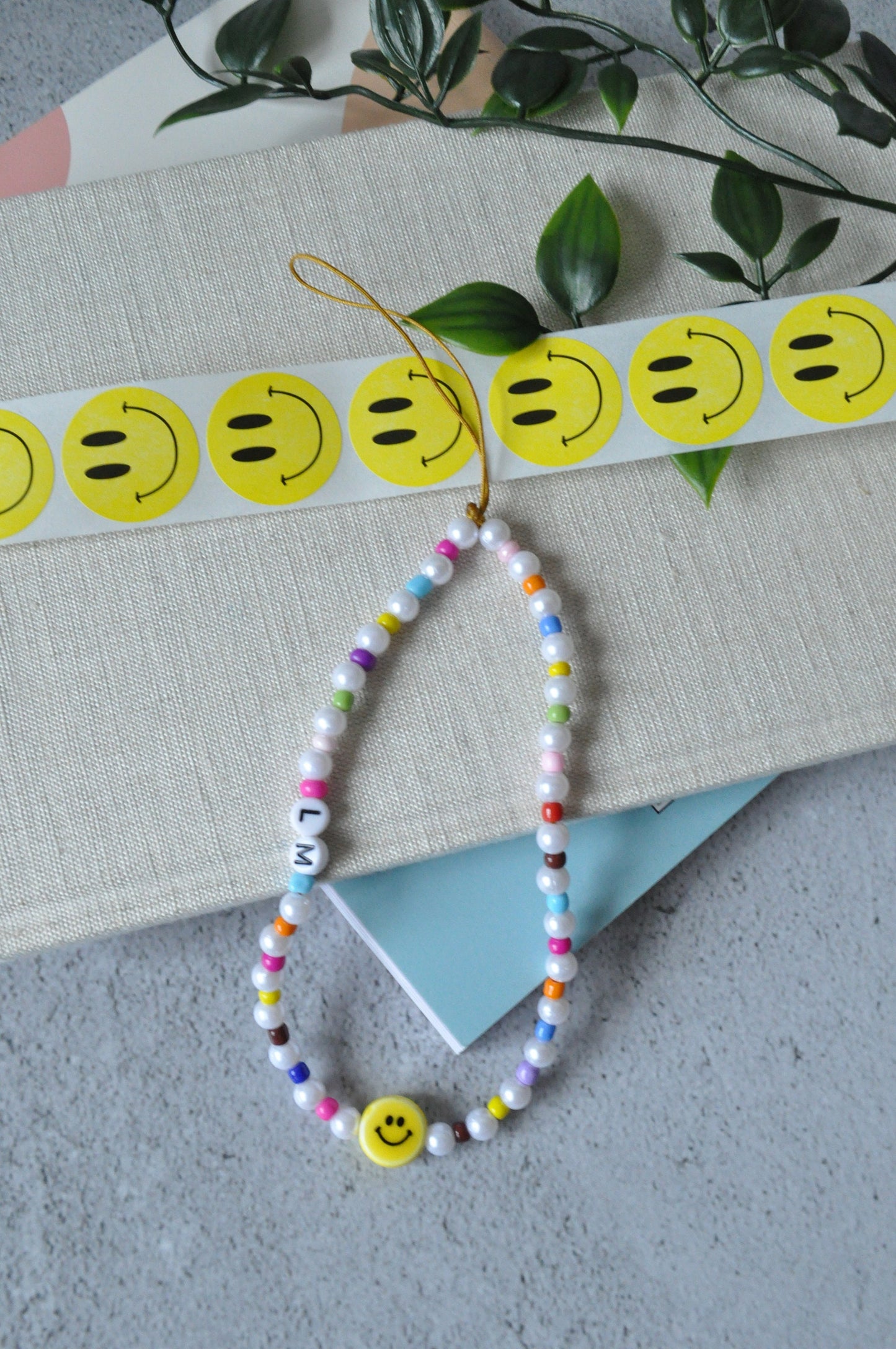 Ceramic Smiley Pearl Beaded Phone Charm