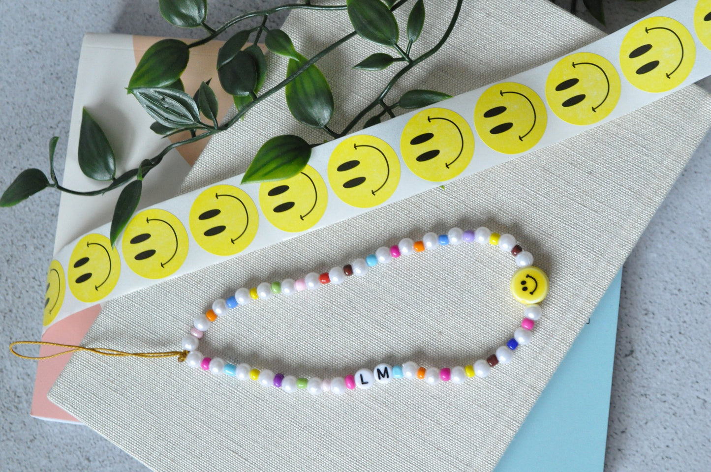 Ceramic Smiley Pearl Beaded Phone Charm