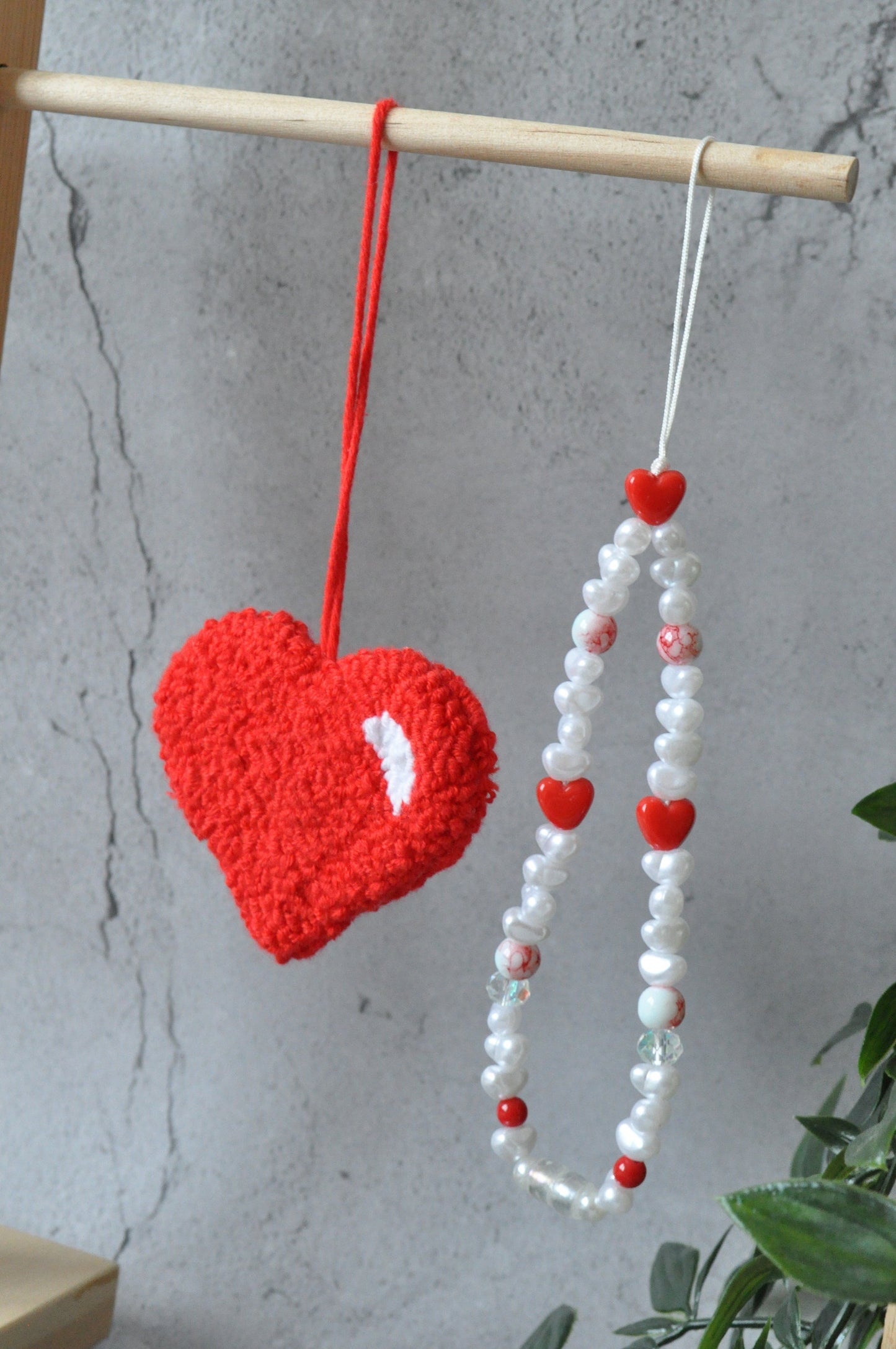 Red Heart Tufted Bag Charm