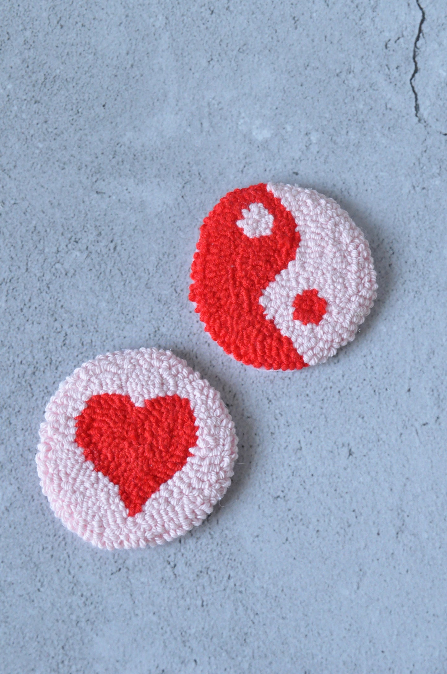 Yin Yang & Heart Tufted Car Coasters