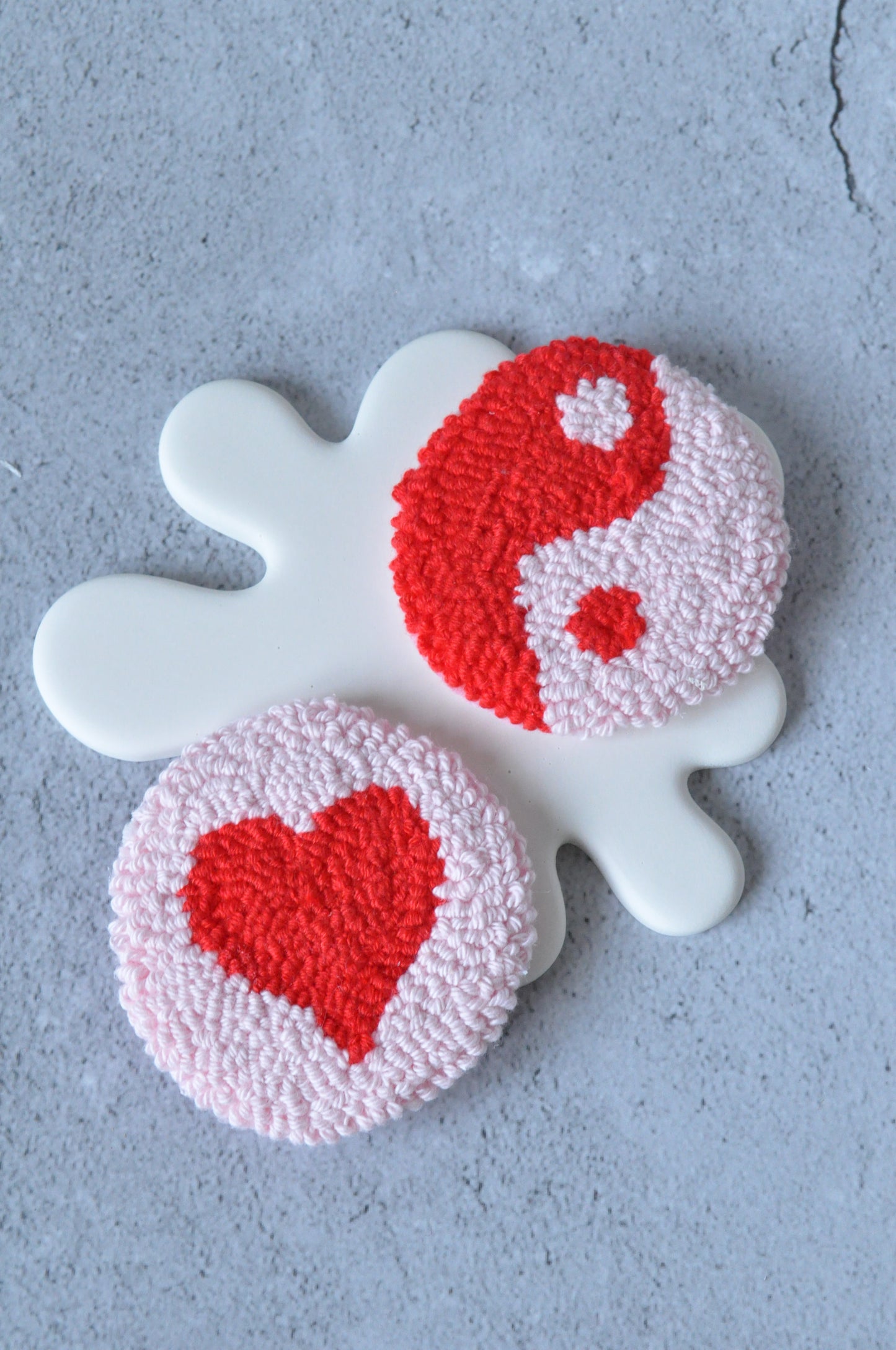 Yin Yang & Heart Tufted Car Coasters