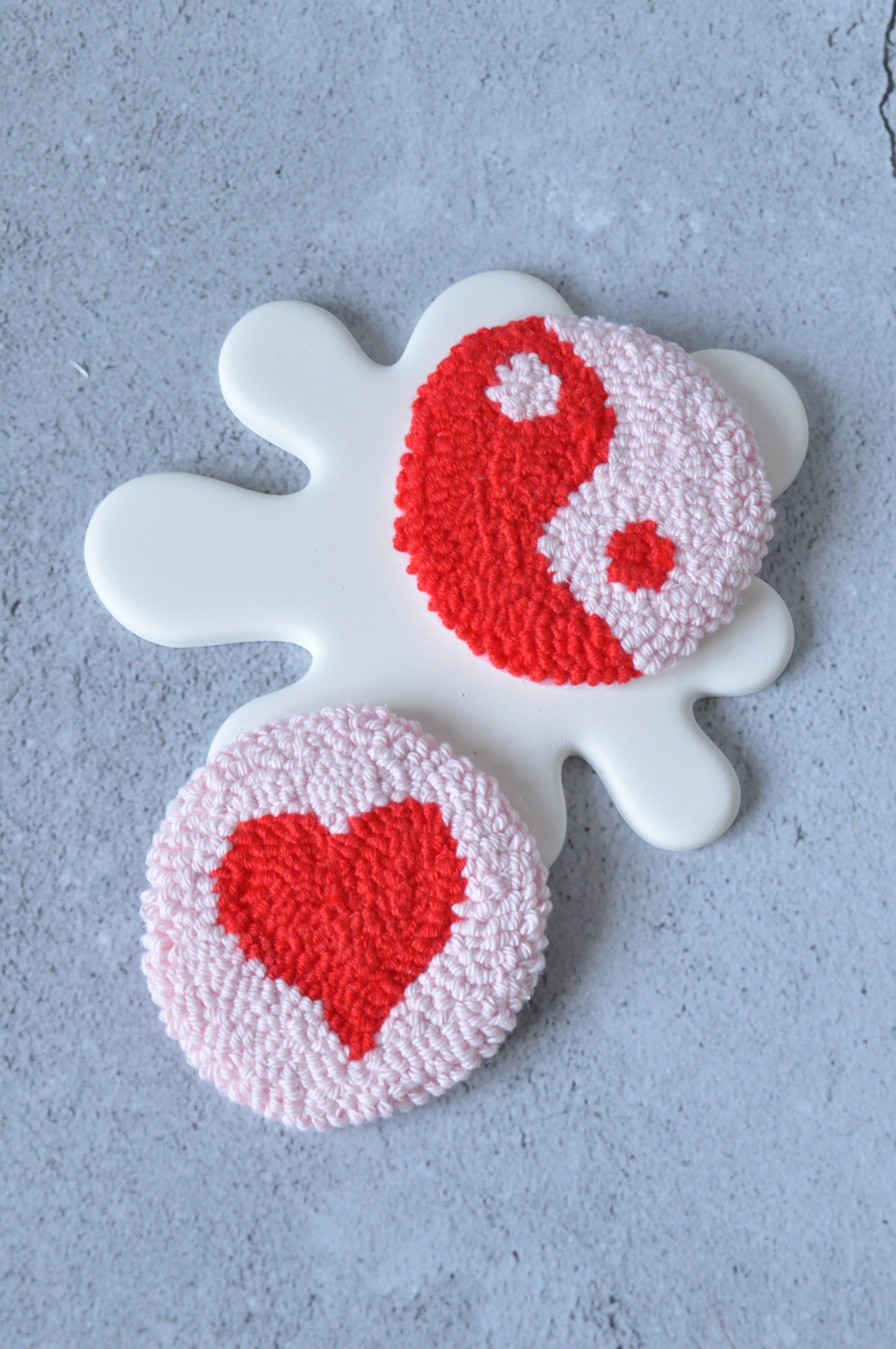 Yin Yang & Heart Tufted Car Coasters