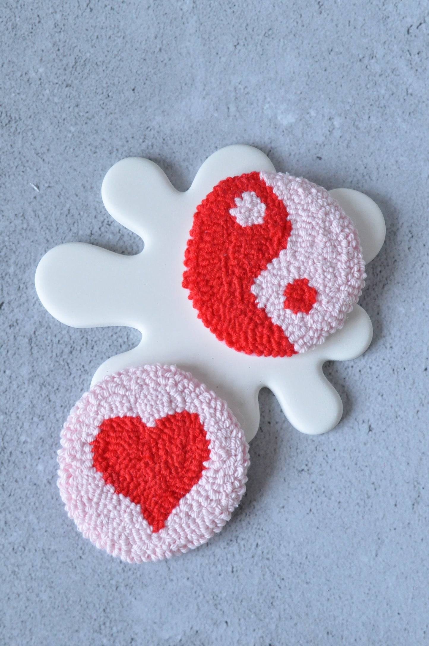 Yin Yang & Heart Tufted Car Coasters
