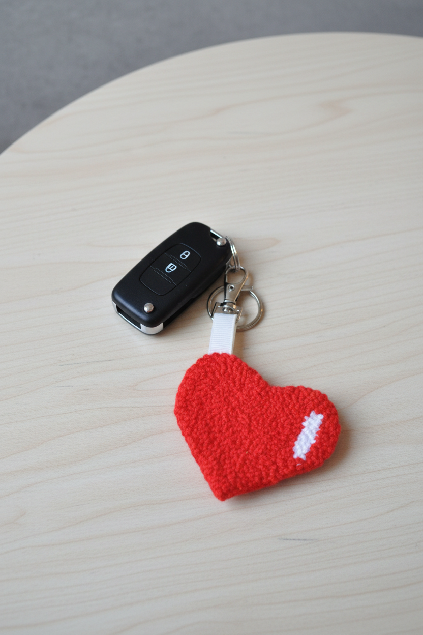 Punch Needle Heart Keychain