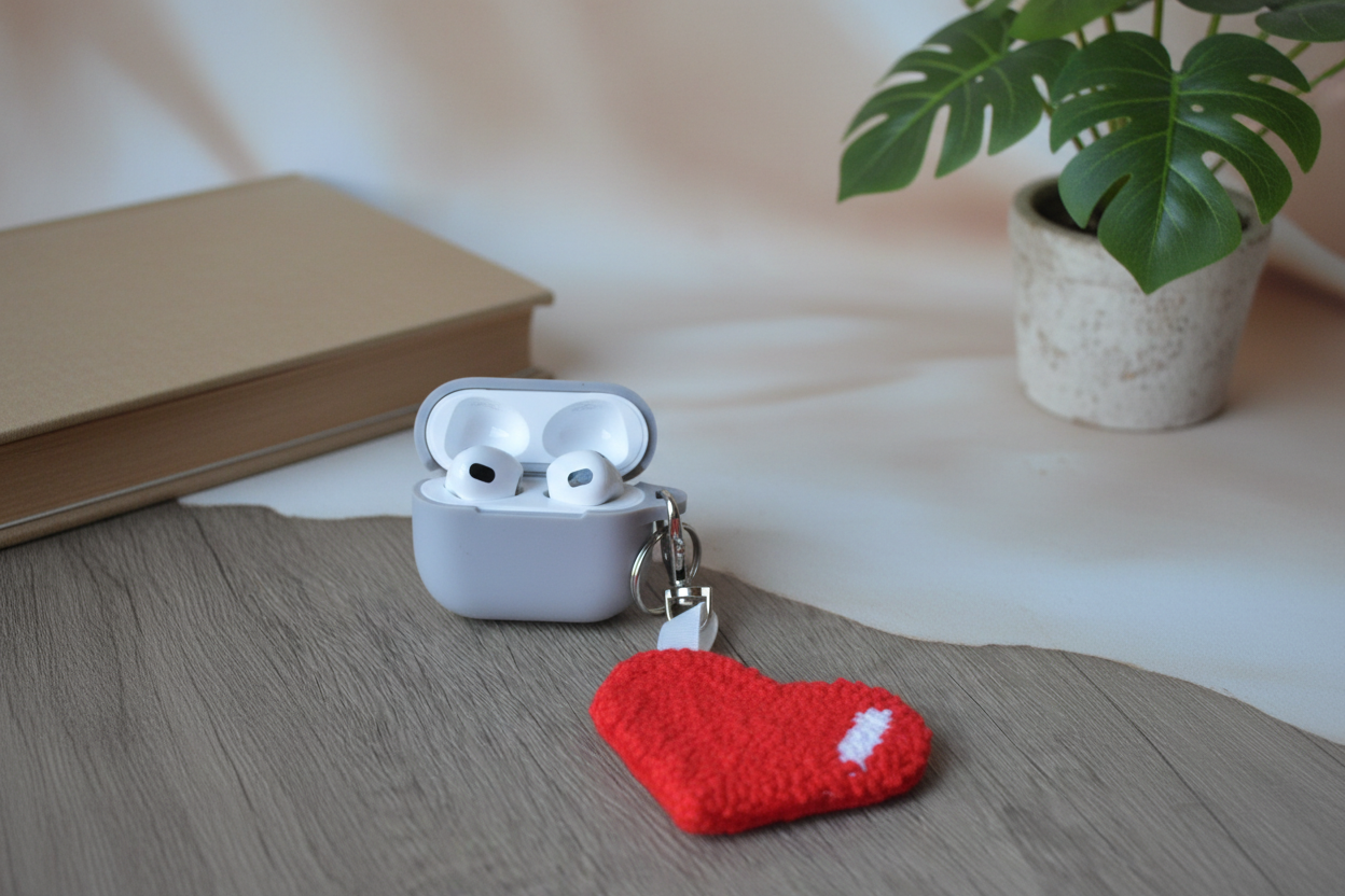 Punch Needle Heart Keychain
