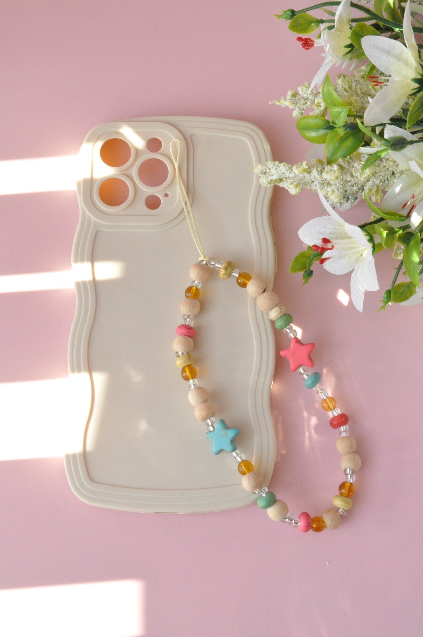 Wooden & Amber Phone Charm