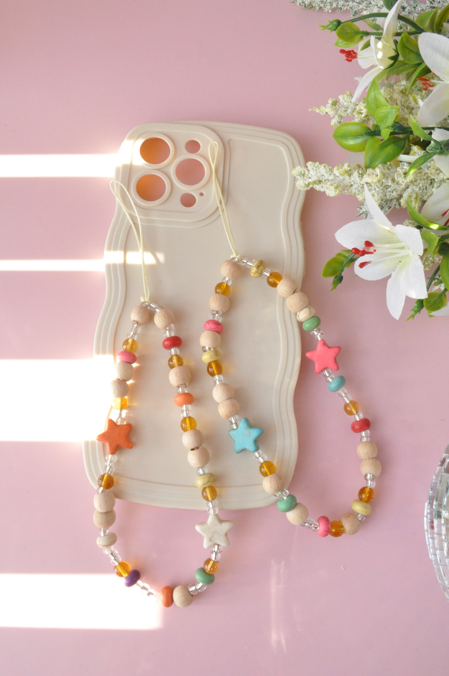 Wooden & Amber Phone Charm