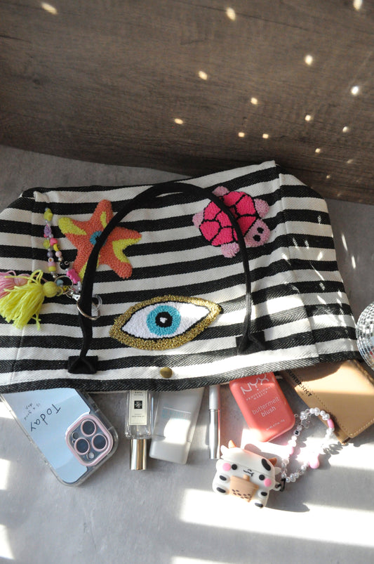 Colourful Striped Tufted Bag