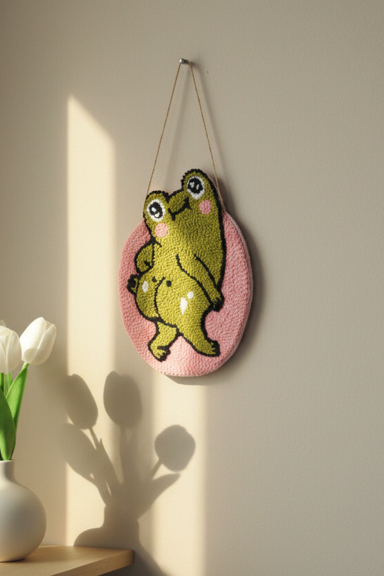 Cheeky Frog Punch Needle Wall Art