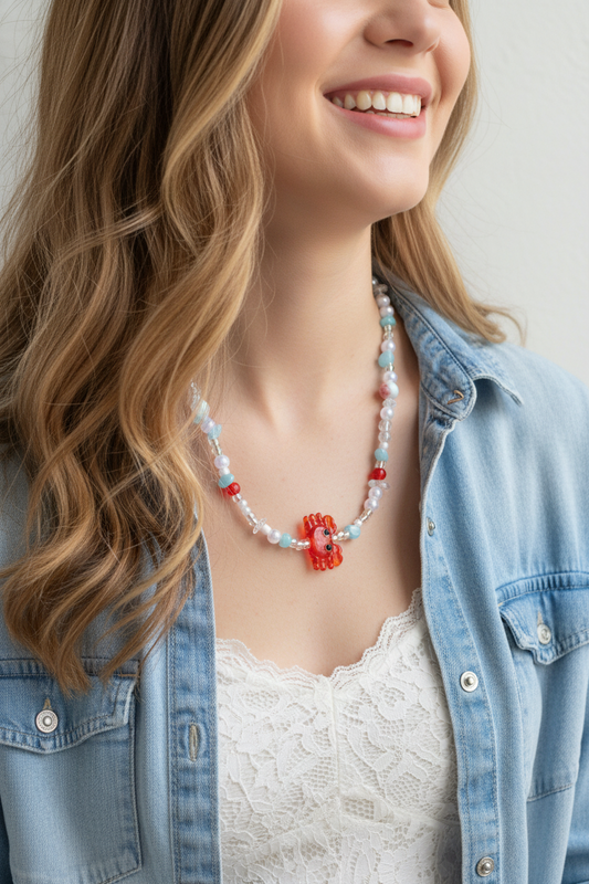 Red Crab Gemstone Necklace