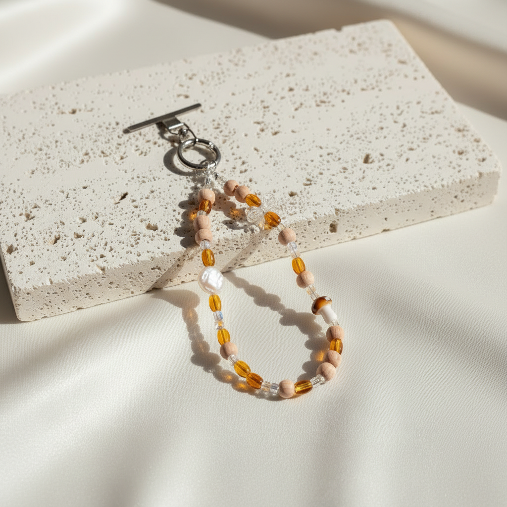 Amber & Wooden Phone Strap