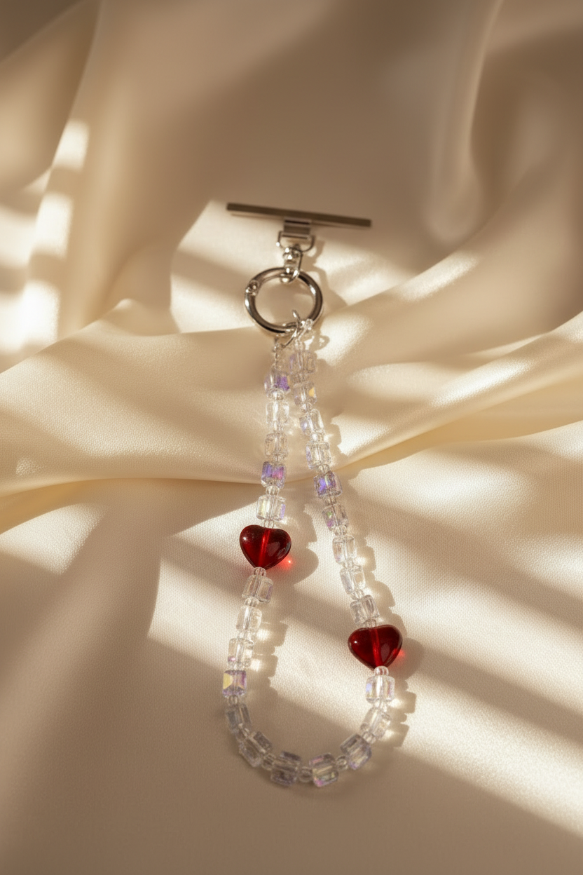 Iridescent Clear Heart Phone Charm