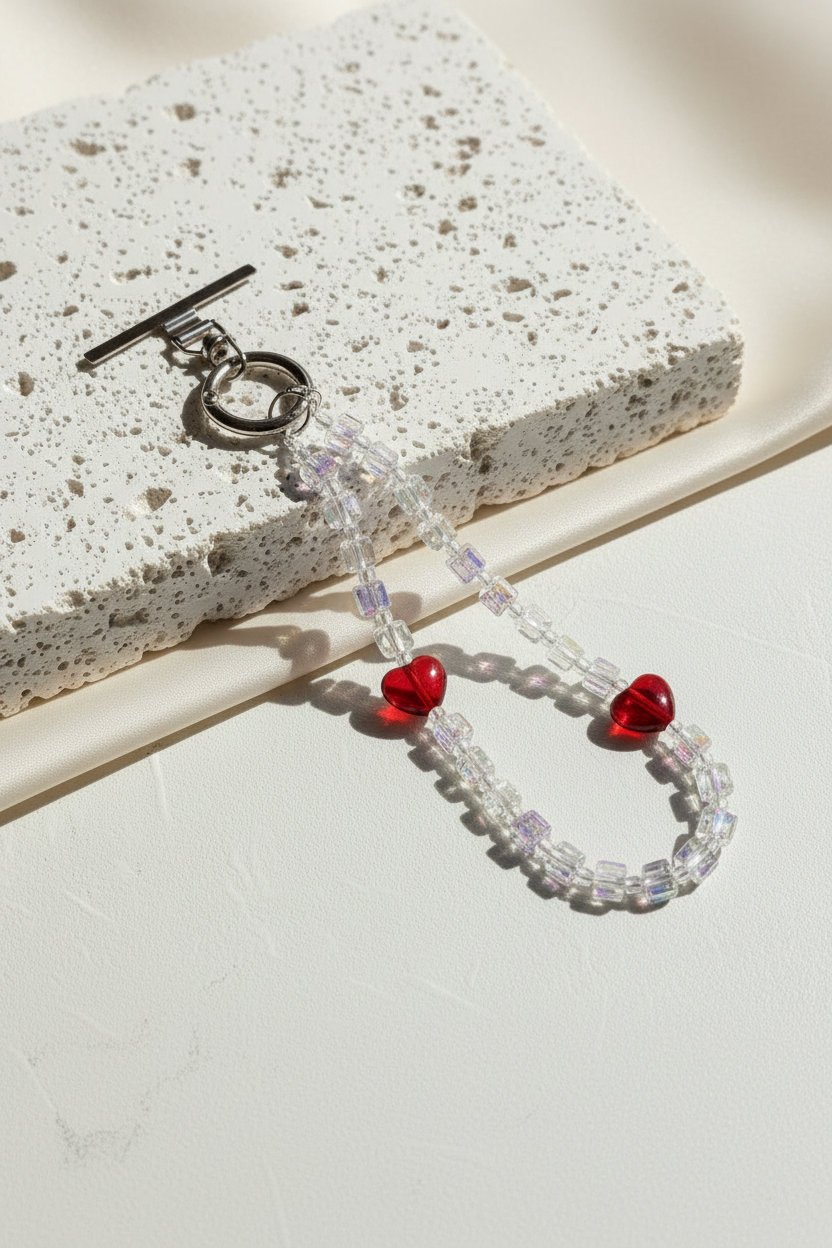 Iridescent Clear Heart Phone Charm
