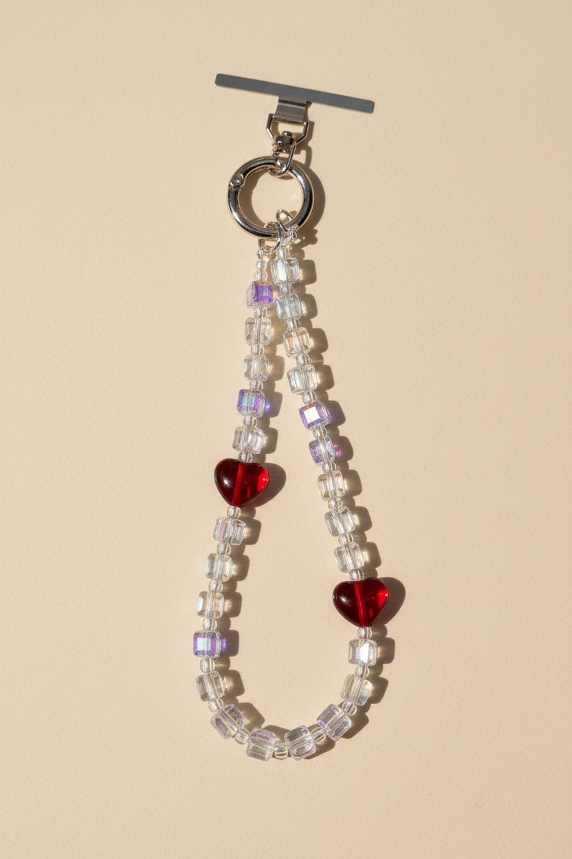 Iridescent Clear Heart Phone Charm